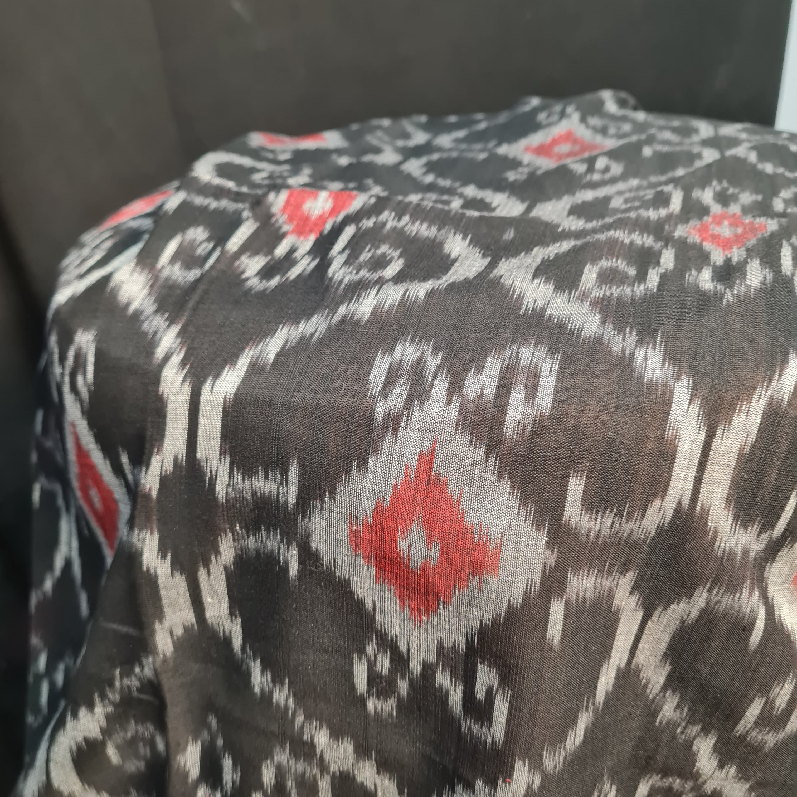 Premium Black and Red IKKAT Prints Dupatta Cotton Fabric - Image 3