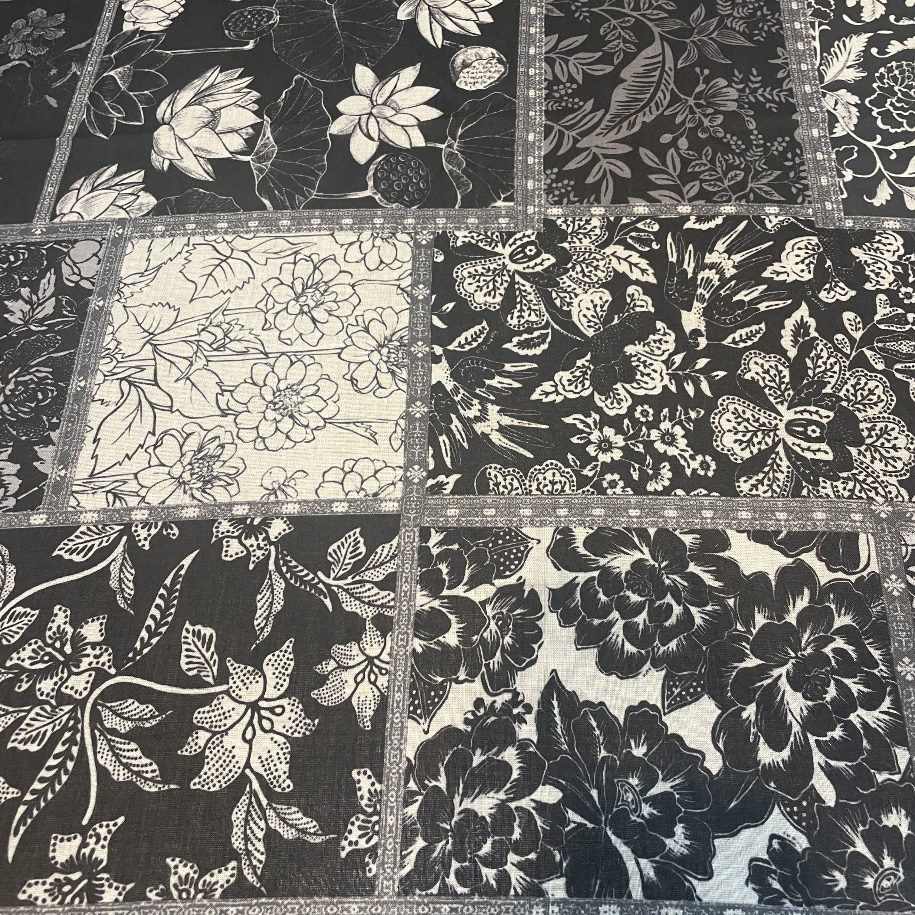 Premium Black Block Floral Muslin Fabric - Image 2