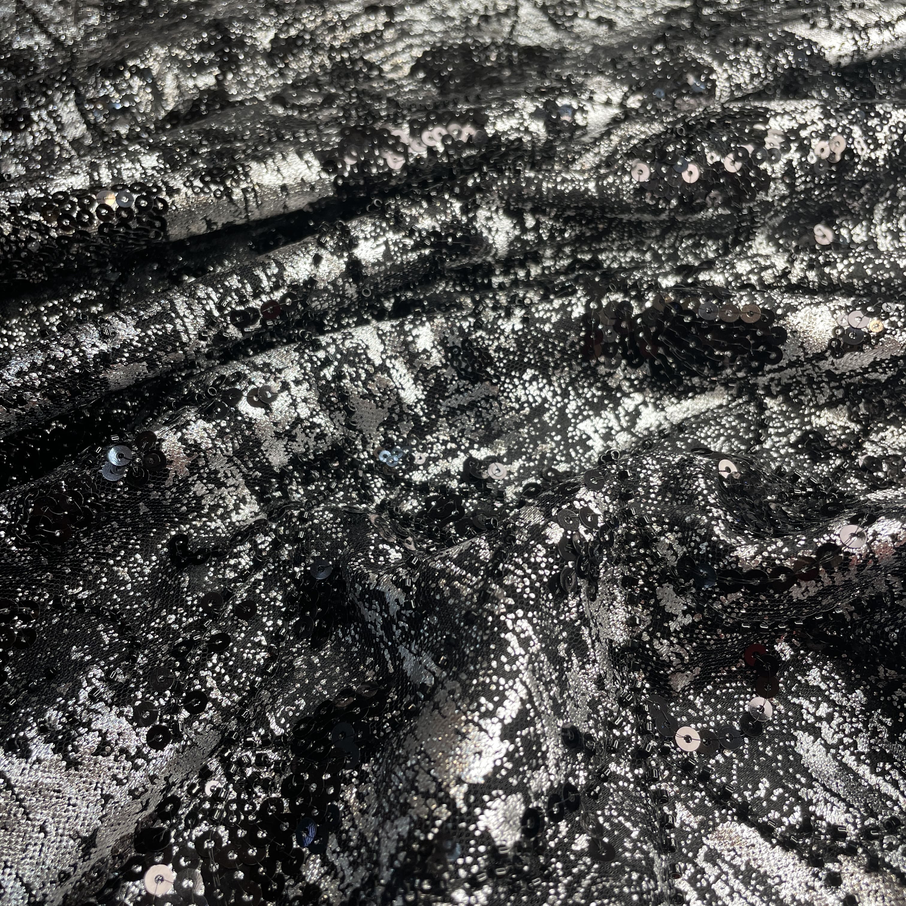 Premium Black Foil Sequins CutDana Handcrafted Net Fabric - Image 4