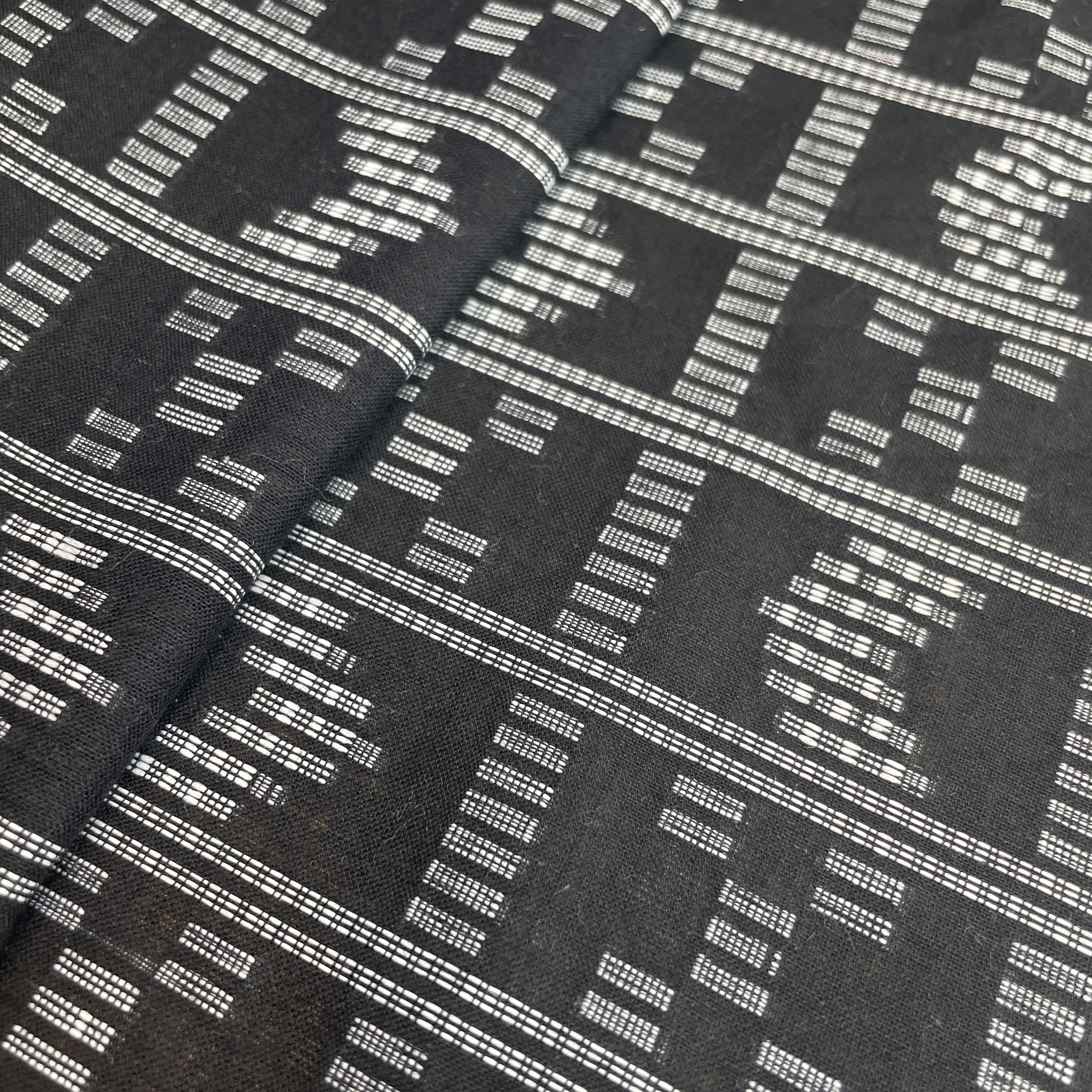 Premium Black Geometrical Silver Dobby Embroidery Cotton Fabric - Image 3