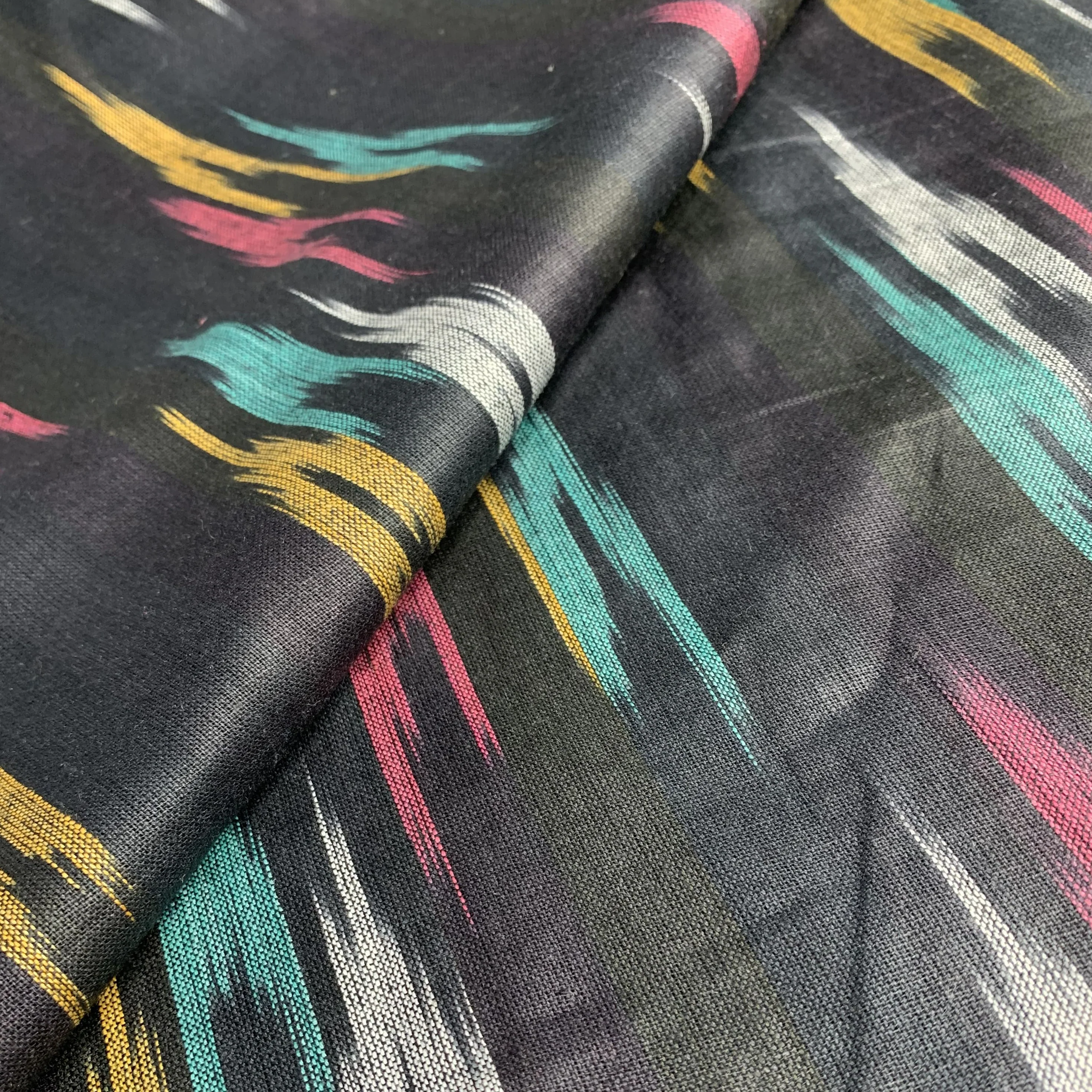 Premium Blue Multicolor Ikkat Print Cotton Fabric - Image 3