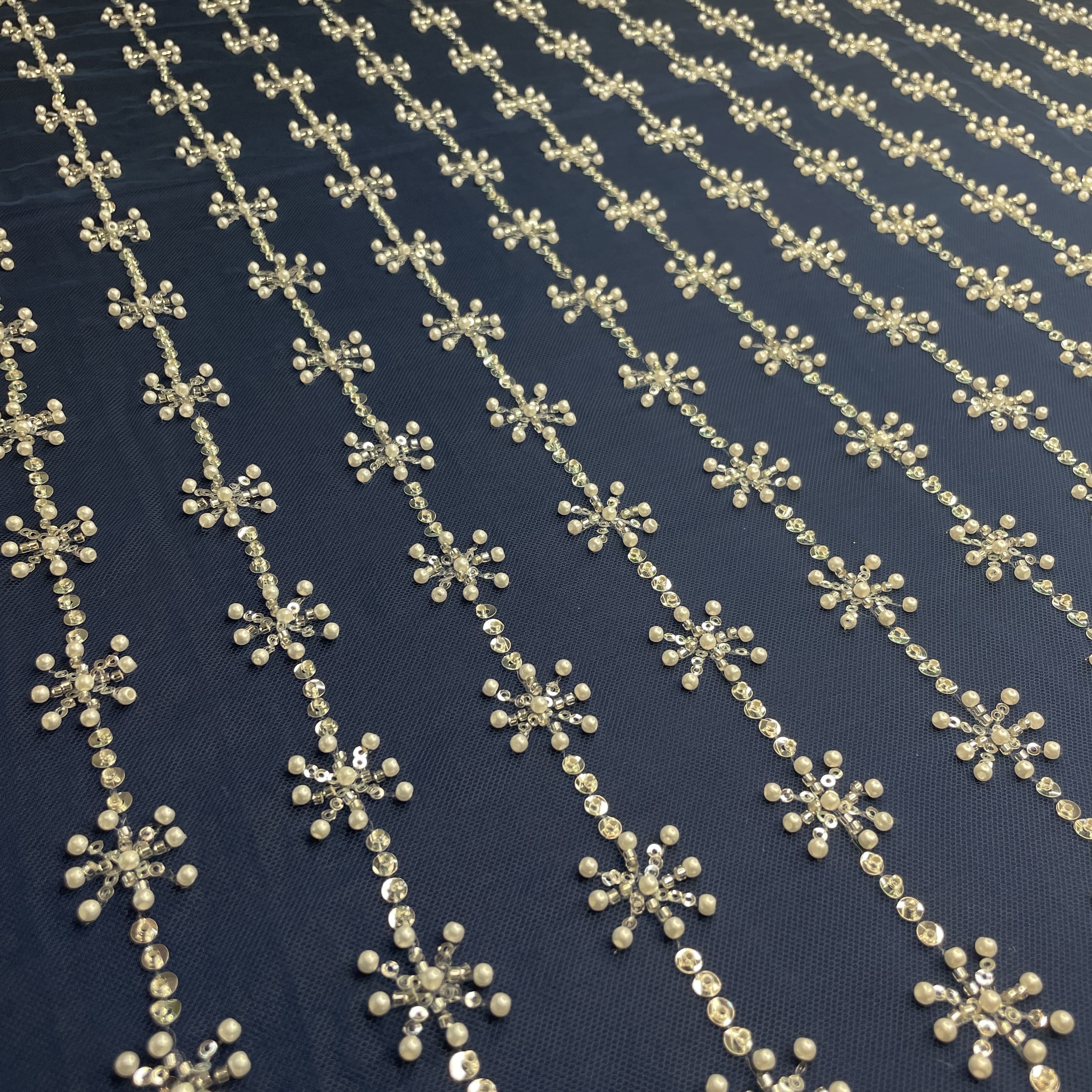 Premium Blue Pearl CutDana Embroidery Net Fabric - Image 2