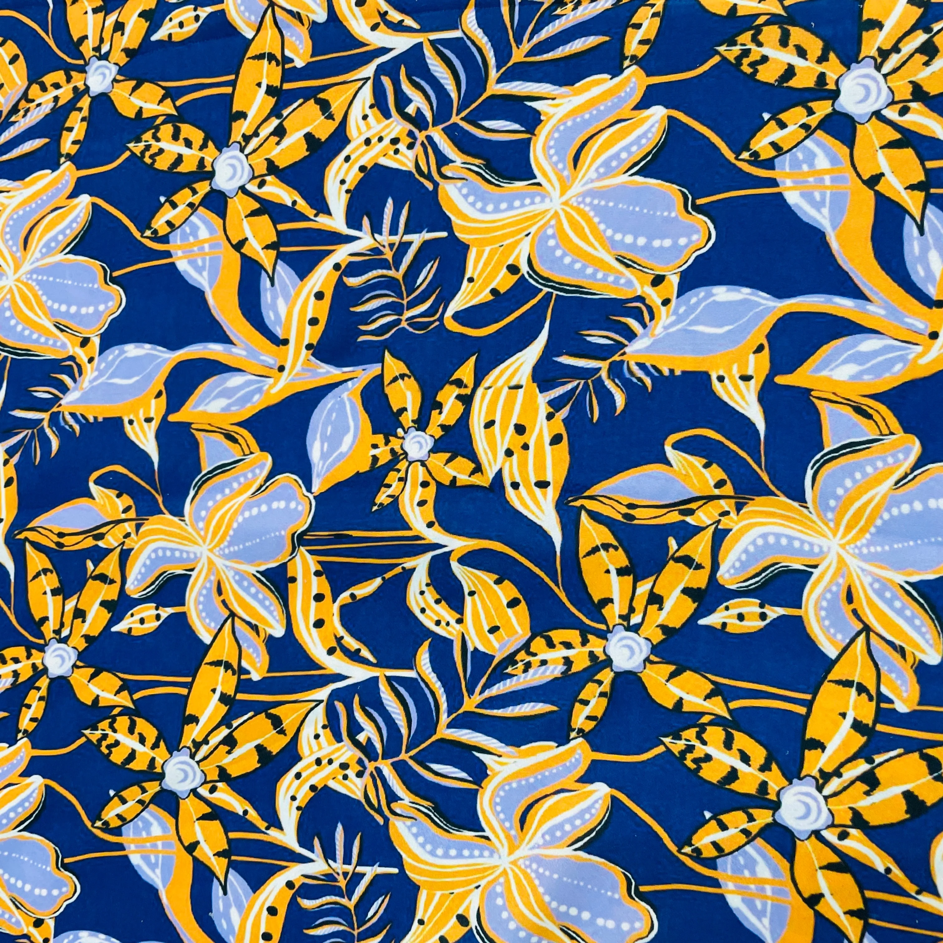 Premium Blue Purple Floral Print French Crepe Fabric - Image 3
