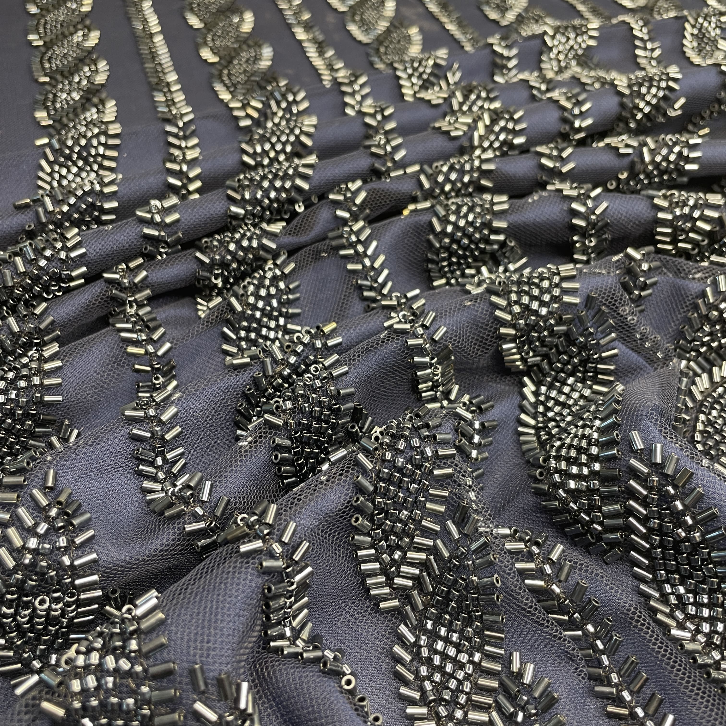 Premium Blue Stripes CutDana Embroidery Net Fabric - Image 3