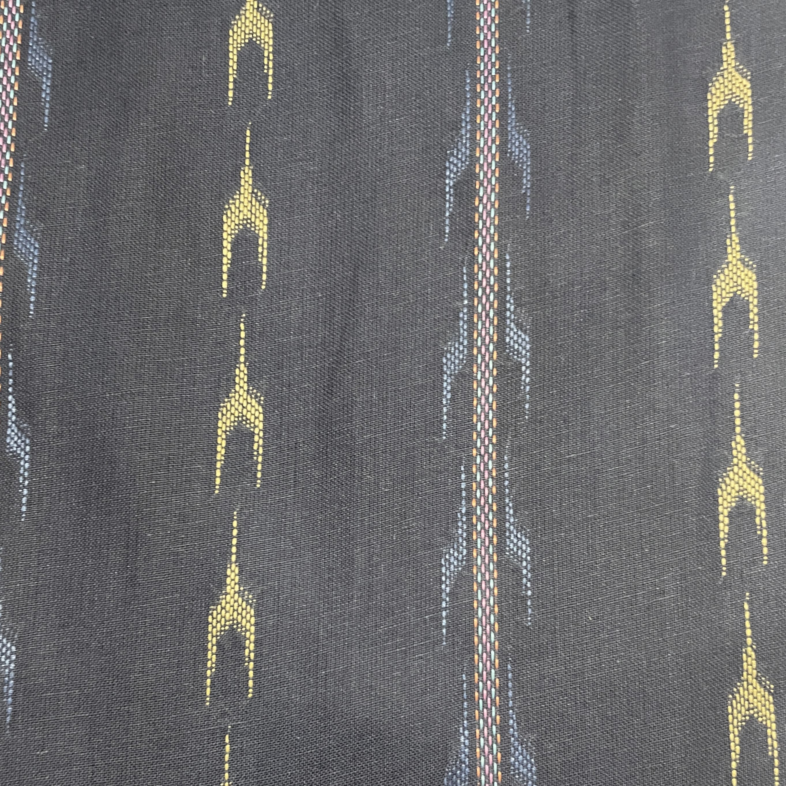 Premium Blue Yellow Ikkat Dobby Embroidery Cotton Fabric - Image 2