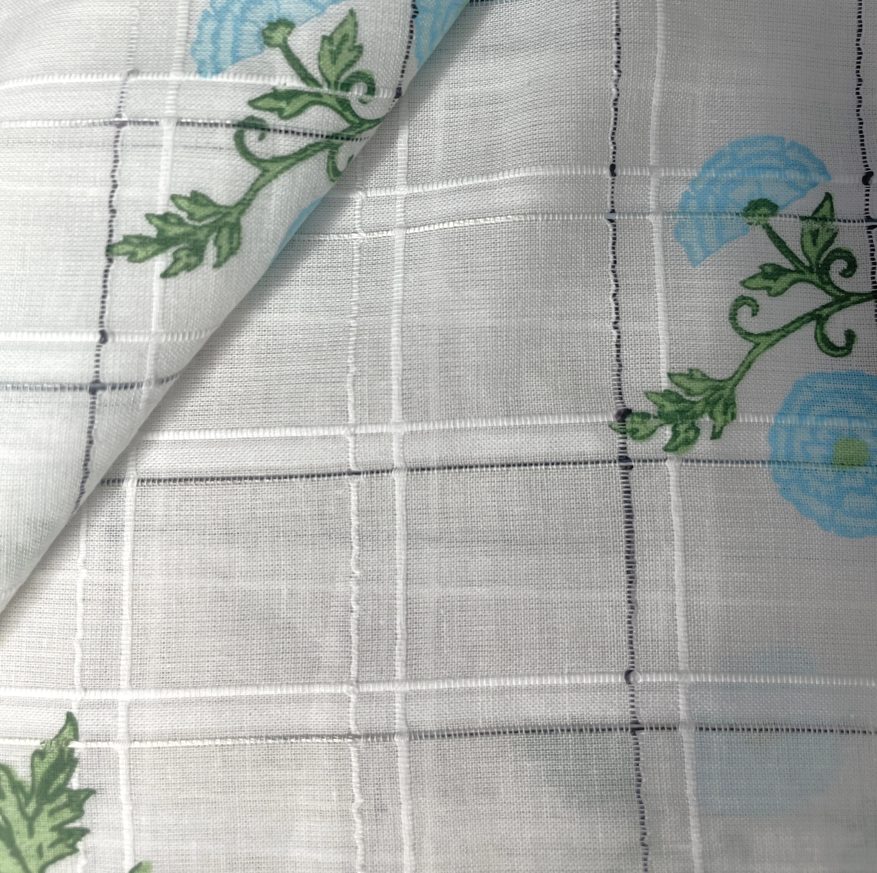 Premium Cotton White Blue Flower Embroidery Fabric - Image 3