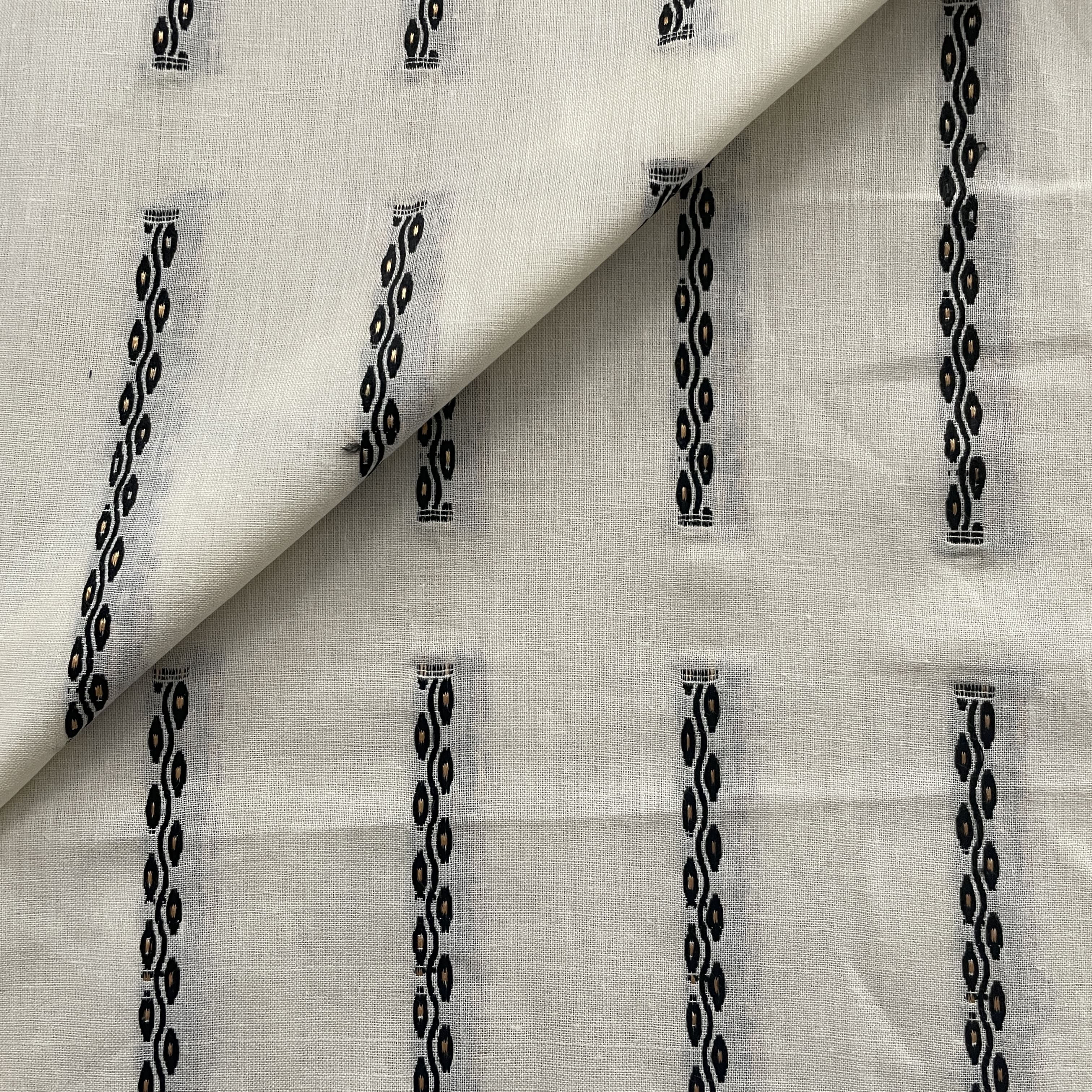 Premium Cream Black Dobby Embroidery Cotton Fabric - Image 3