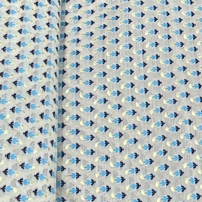 Premium Cream Blue Buti Work Chanderi Fabric - Image 3