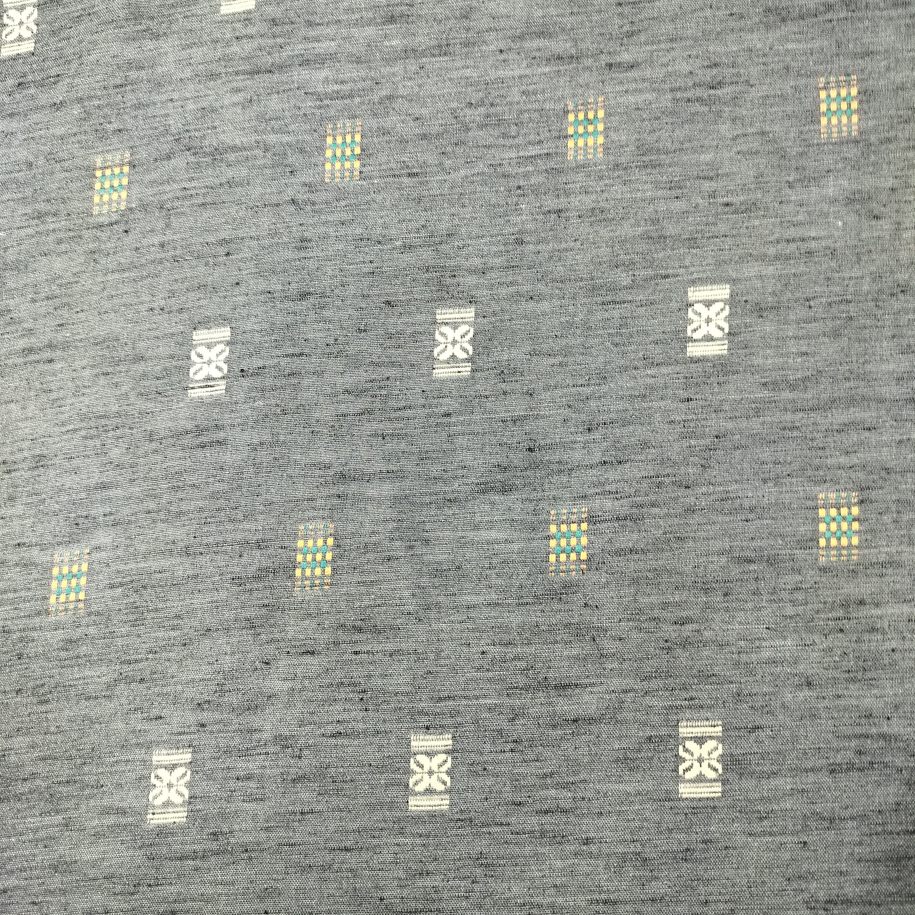 Dark Grey Multicolor Dobby print Linen Fabric 16517 - Image 2