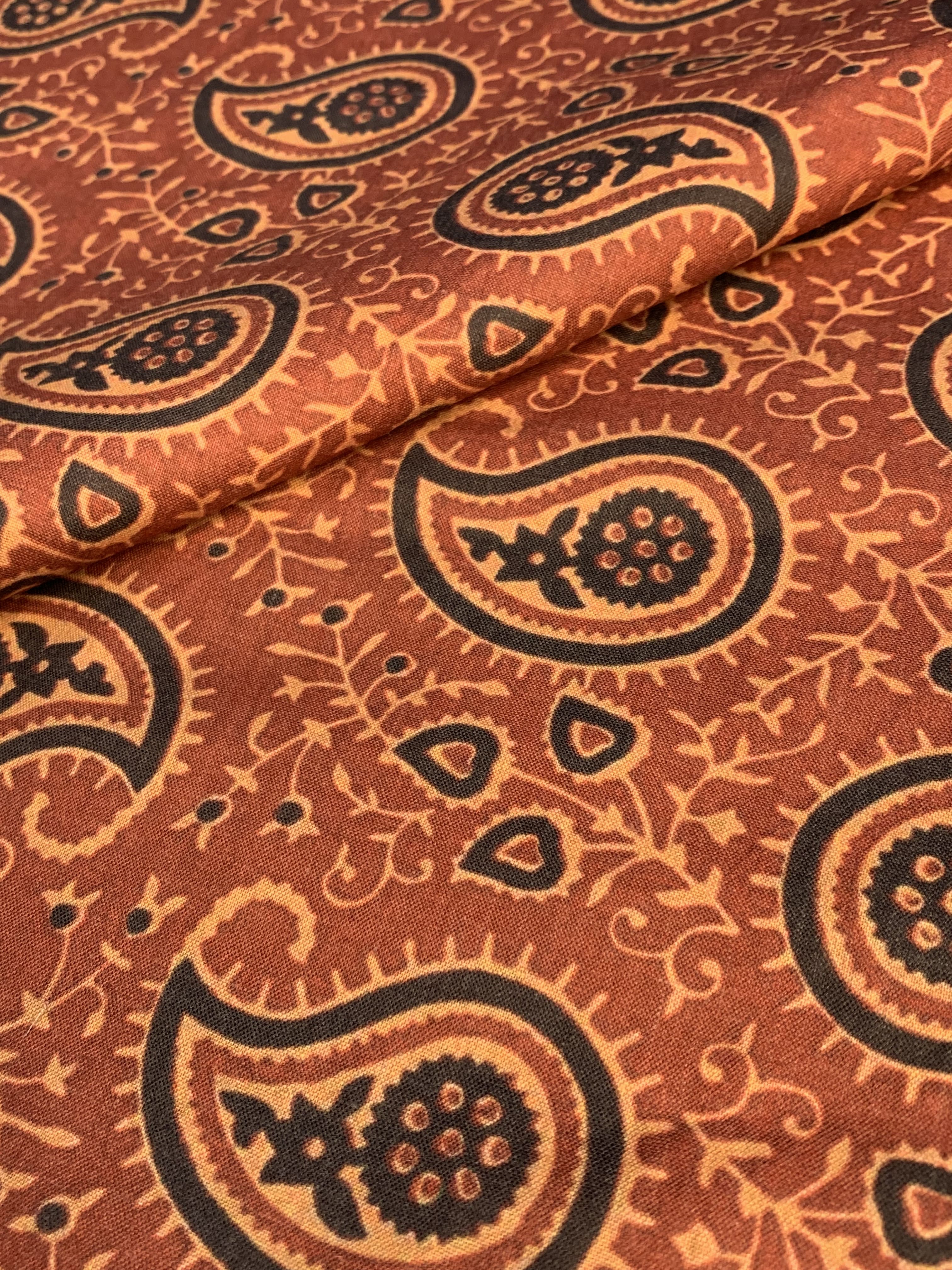 Premium Dark Orange Handblock Print Cotton Fabric - Image 3
