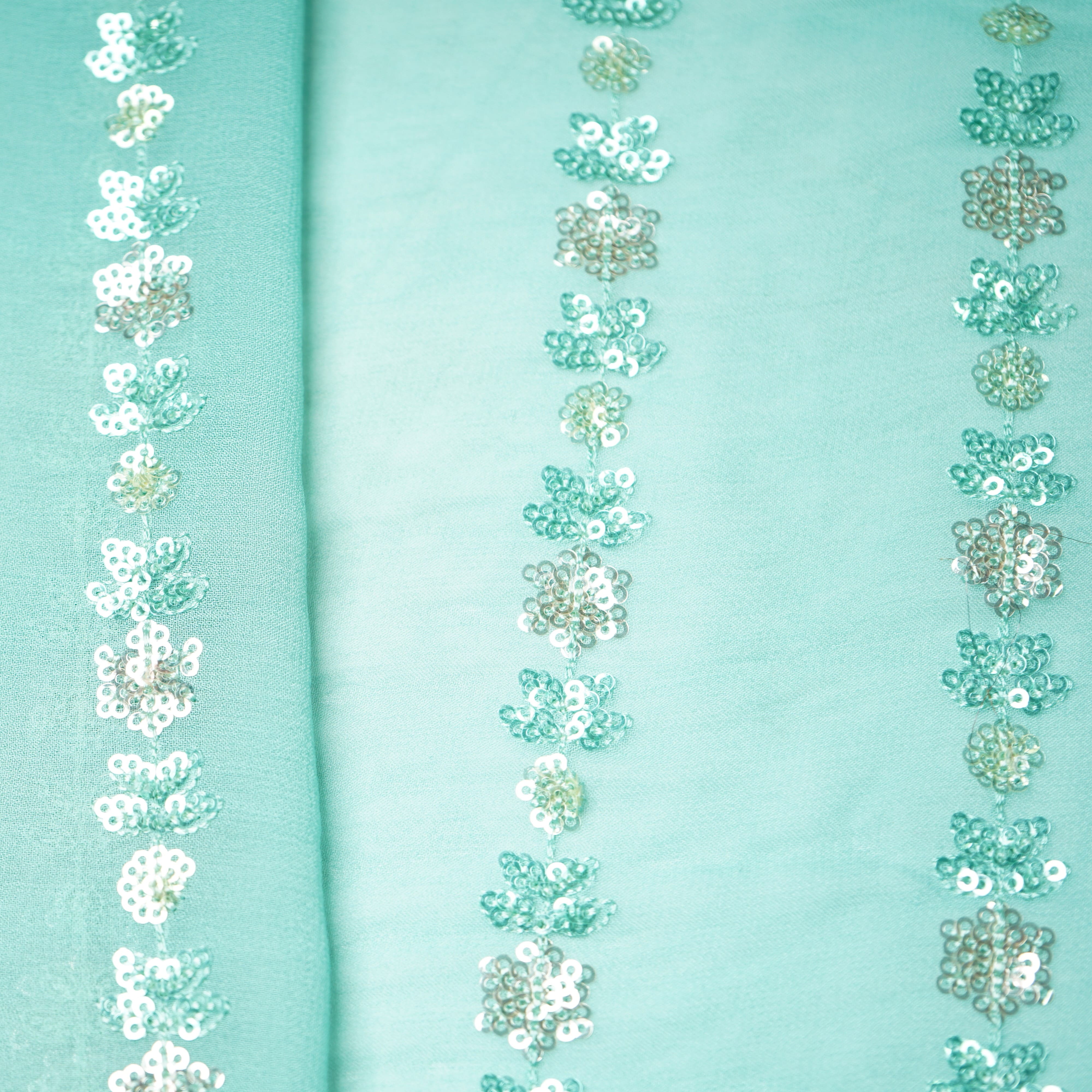Premium Sky Blue Floral Sequins Embroidery Georgette Fabric - Image 2