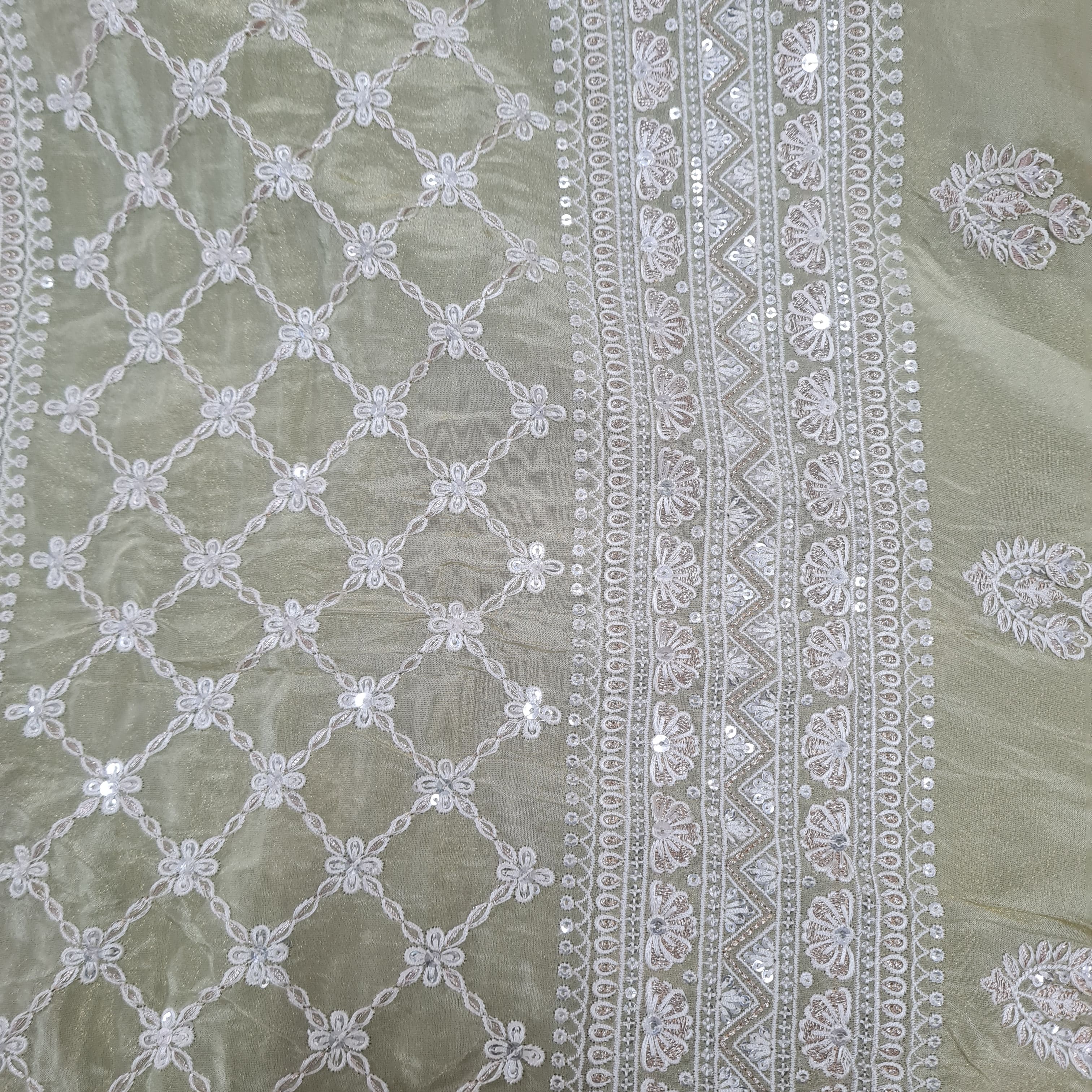 Premium Crocodile Green Floral Embroidery Georgette Fabric - Image 3