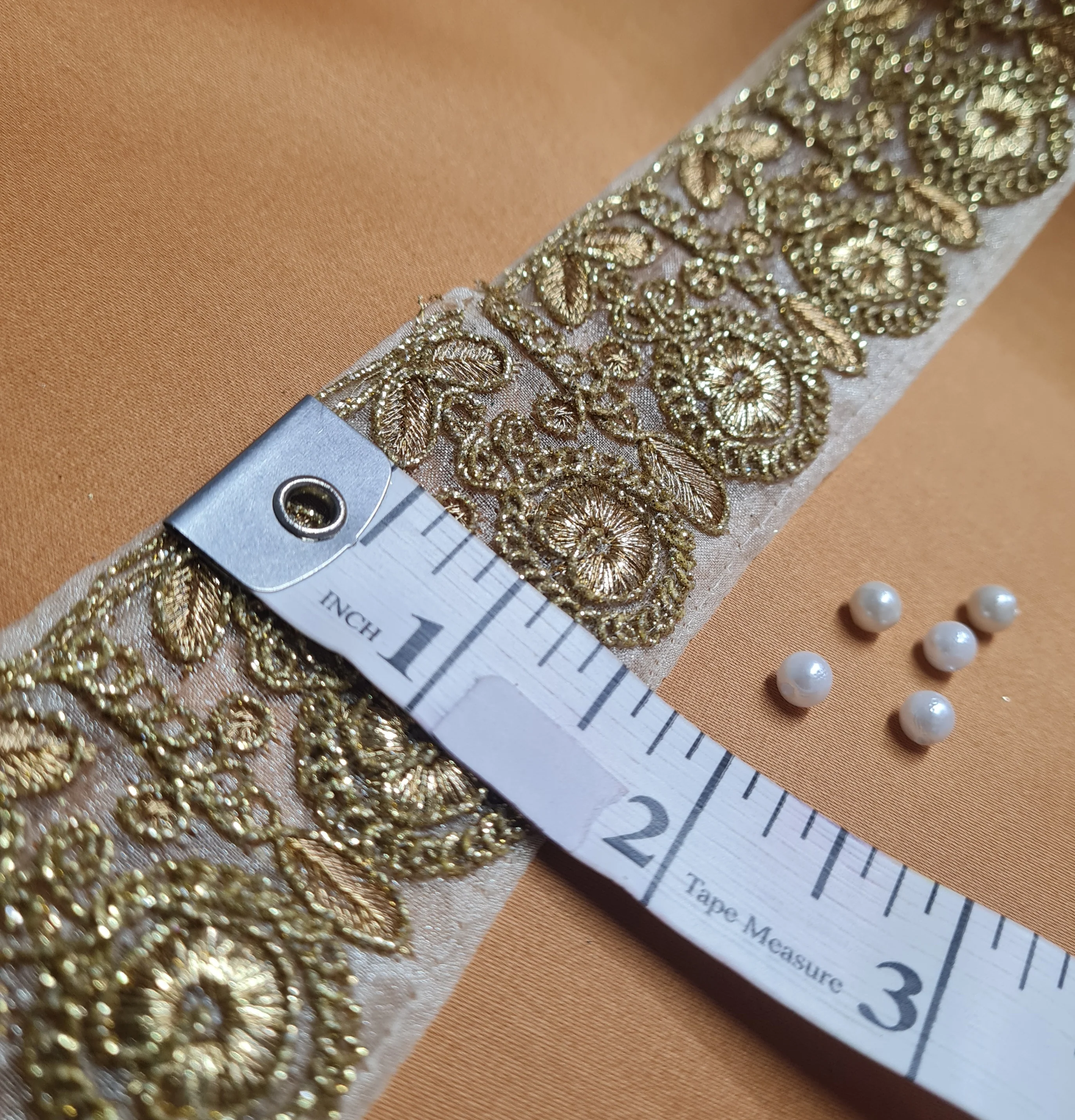 Premium Golden Zari Buti Organza Lace - Image 2