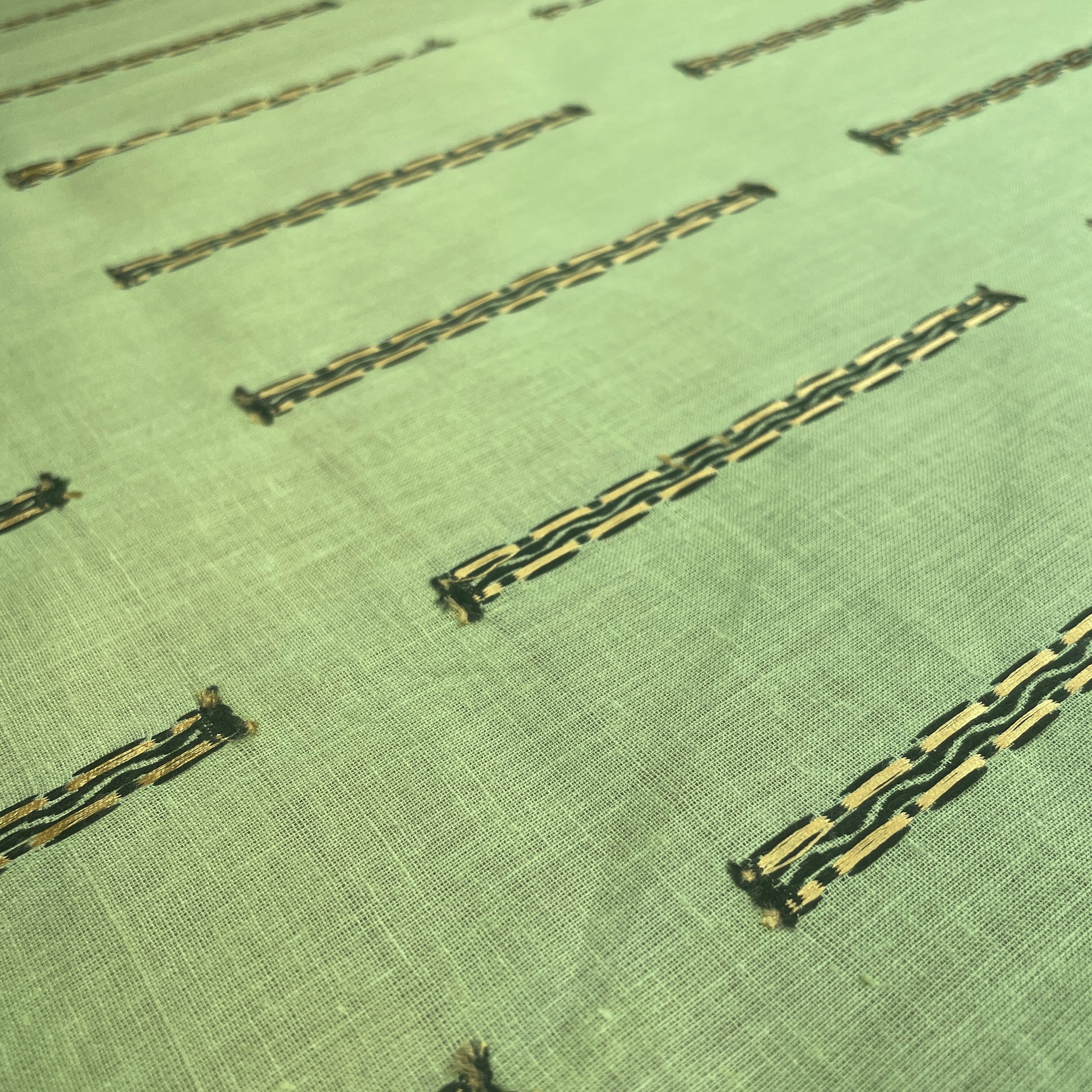 Premium Green Black Dobby Embroidery Cotton Fabric - Image 2