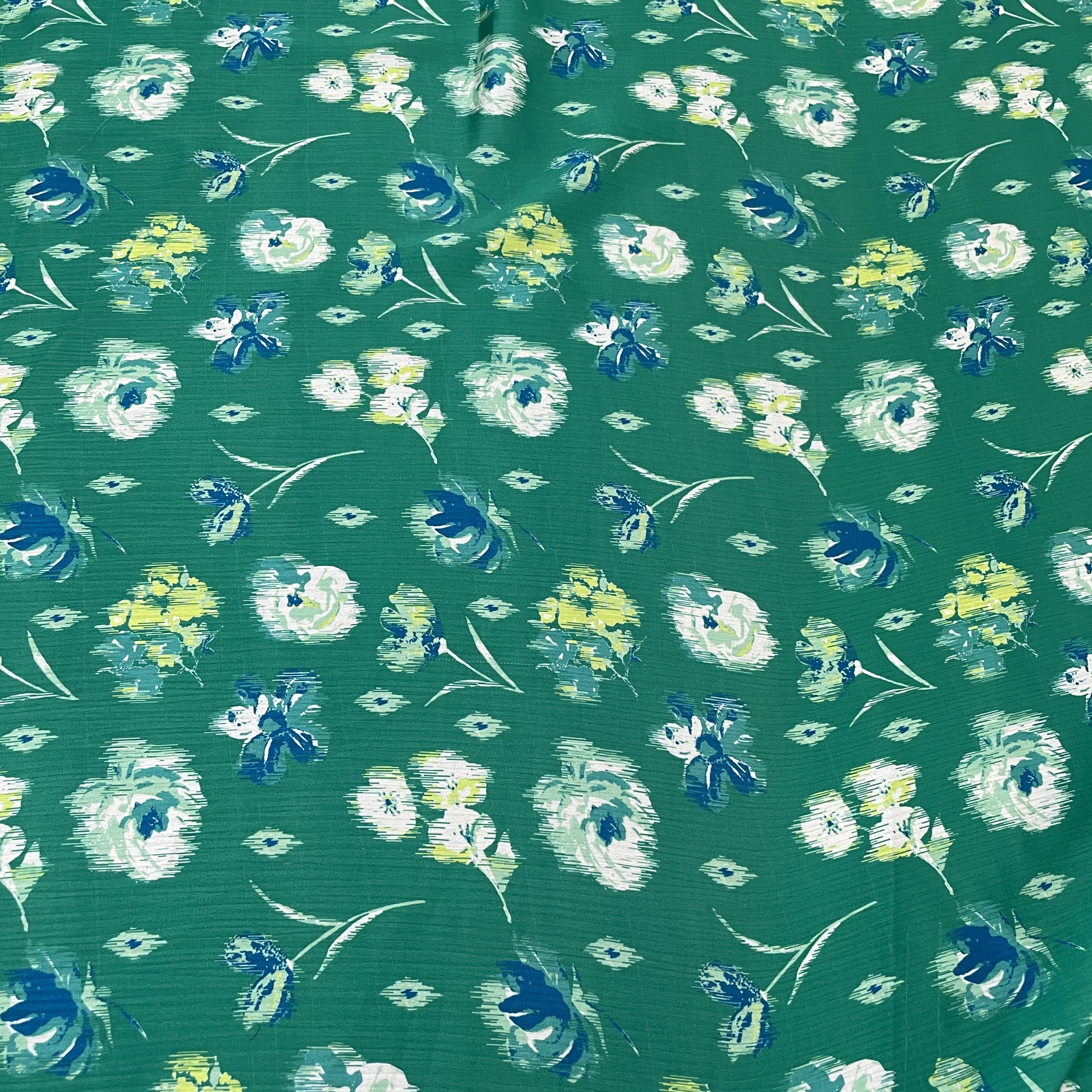 Premium Green Floral Print Satin Fabric - Image 2