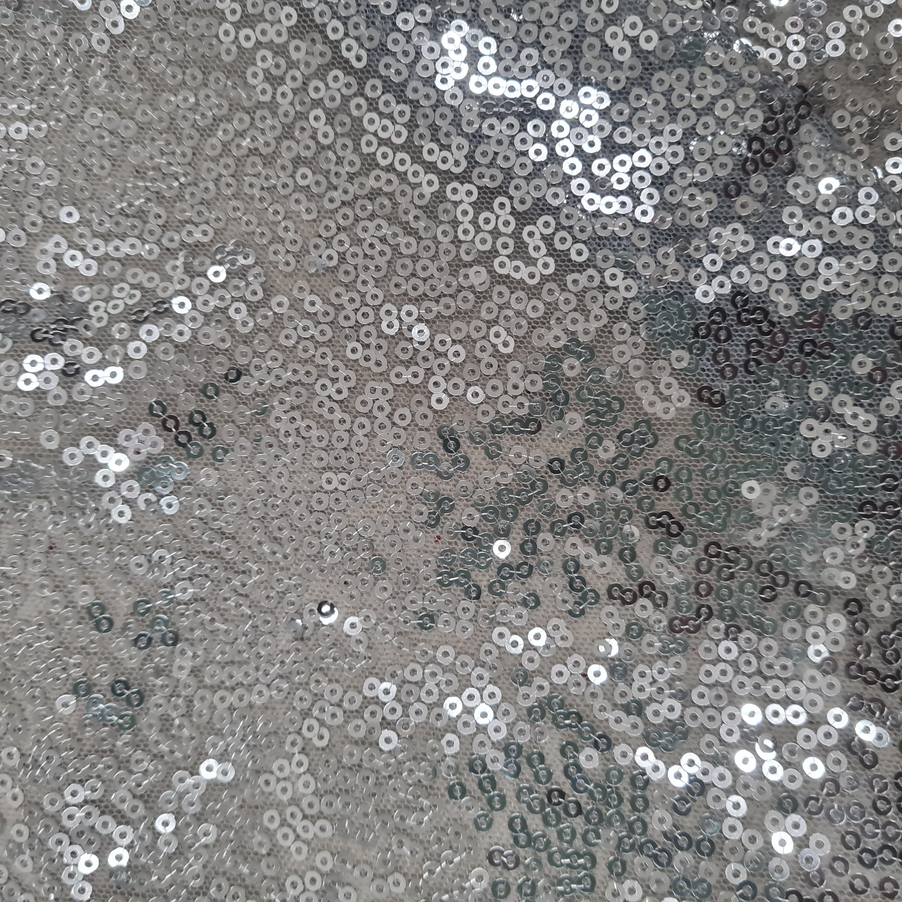 Premium Grey Sequins Embroidery Net Fabric - Image 3