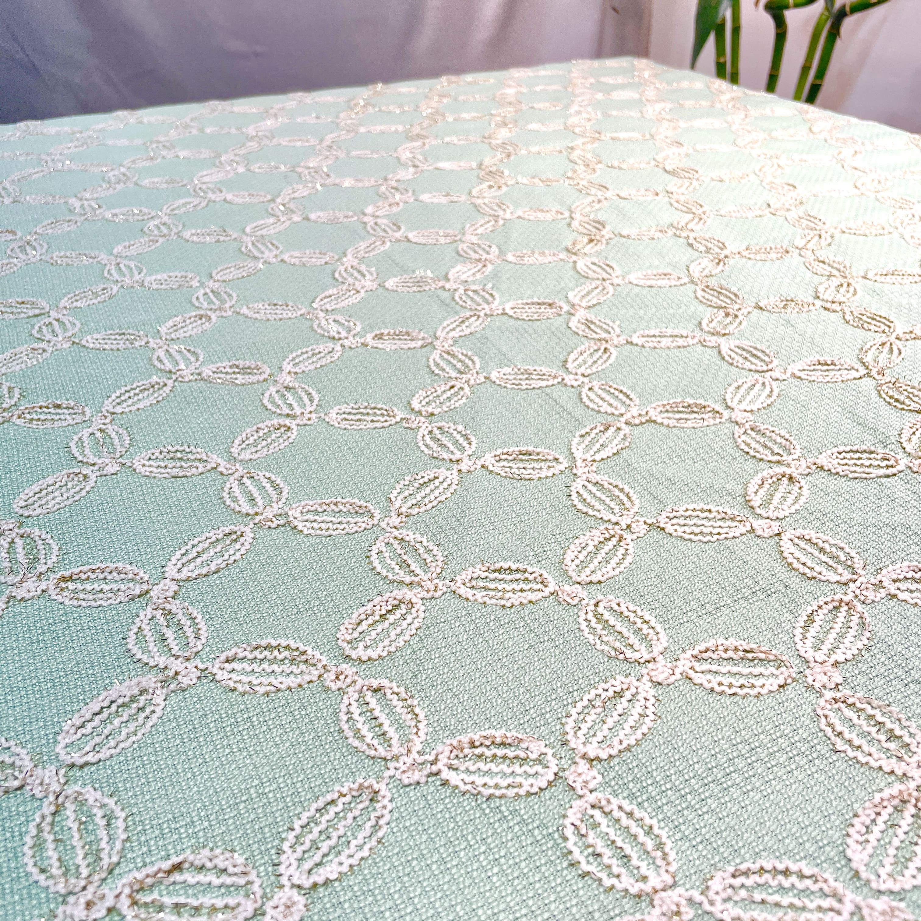 Premium Light Green Floral Handloom Tweed Fabric - Image 2