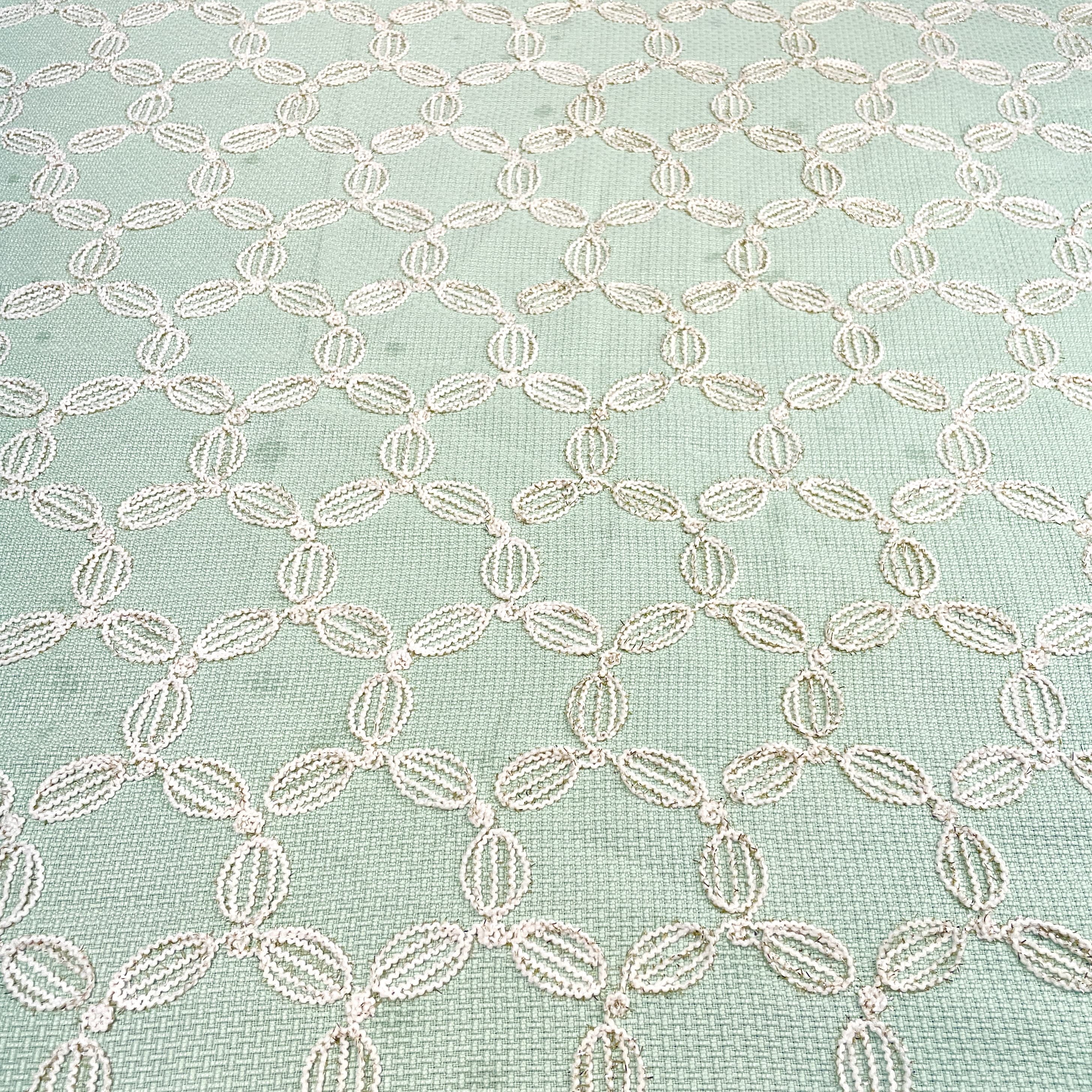 Premium Light Green Floral Handloom Tweed Fabric - Image 3