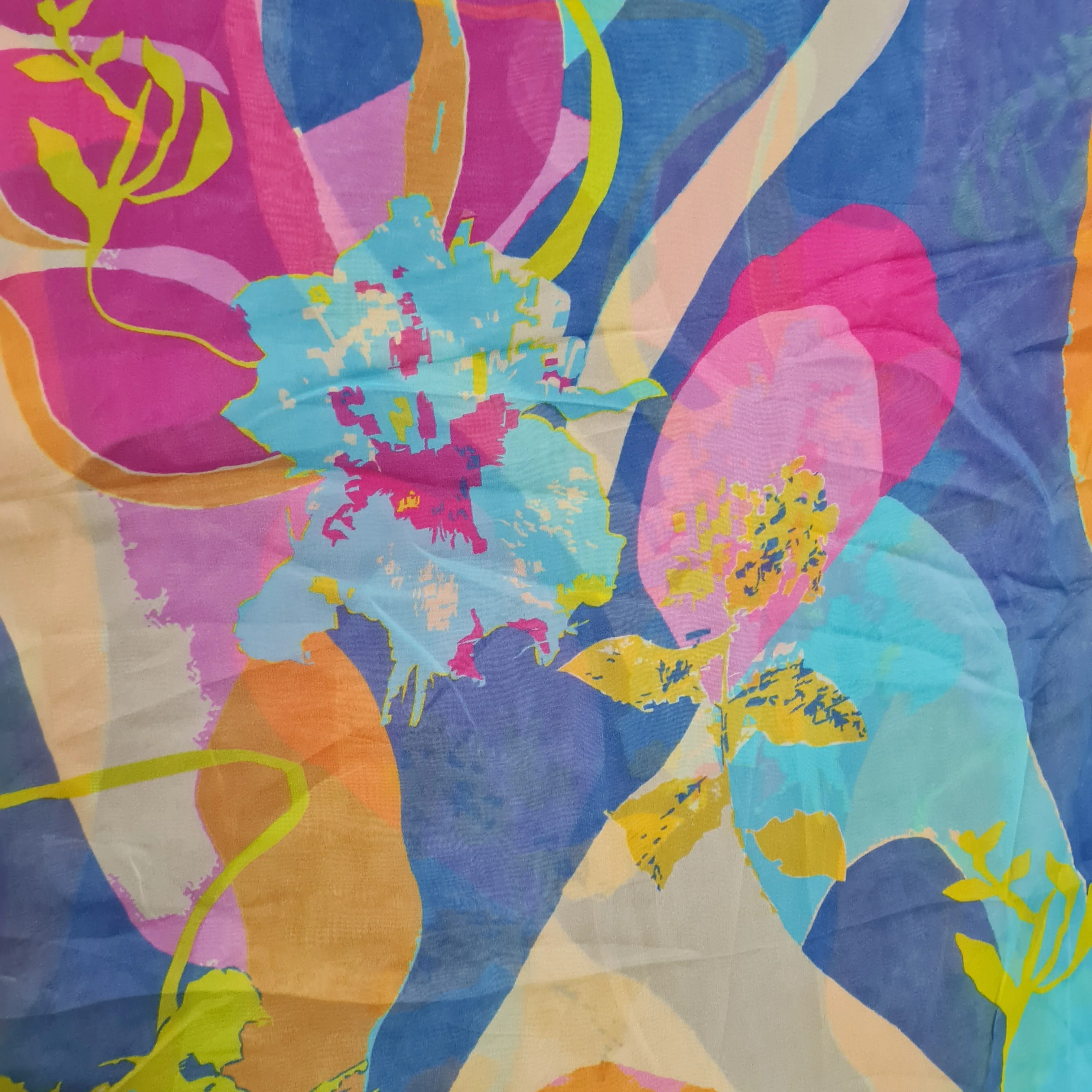 Premium Multicolour Astract Pink Print Organza Fabric - Image 3