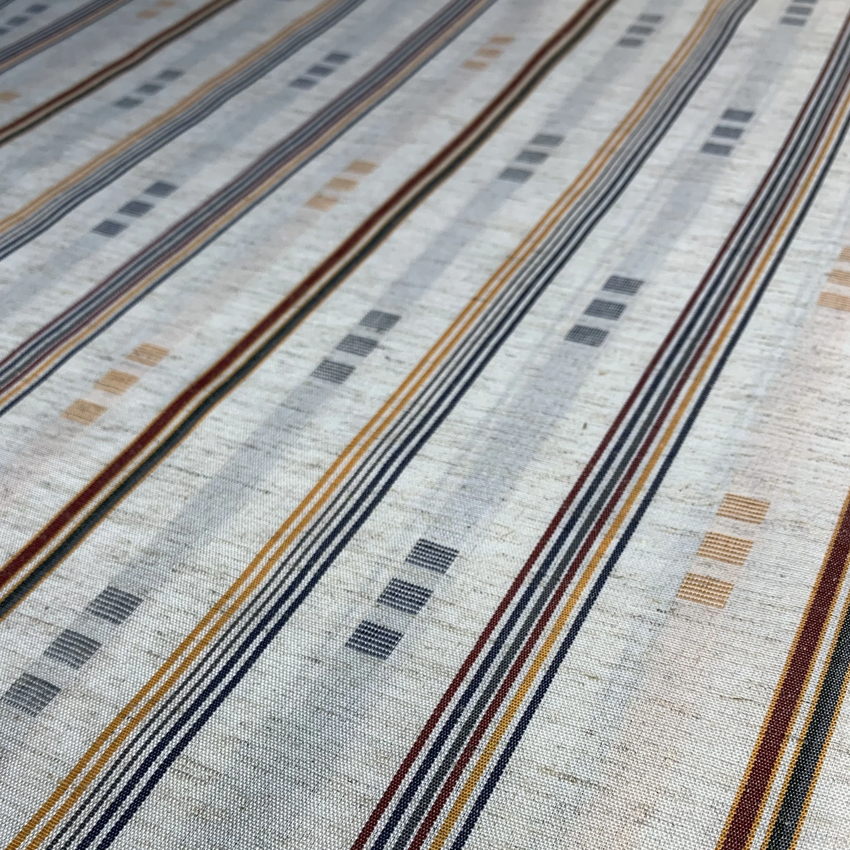 Premium Off white Multicolor Stripes with Dobby Print Linen Fabric - Image 2