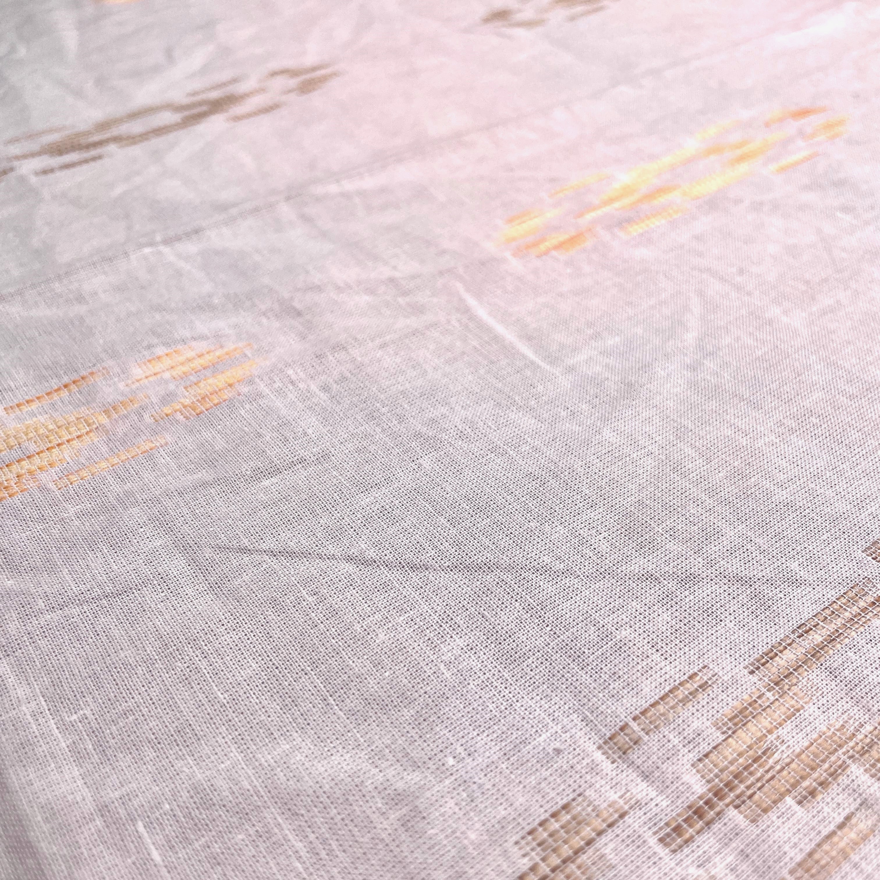 Premium Pink Multicolor Ikkat Dobby Embroidery Cotton Fabric - Image 2