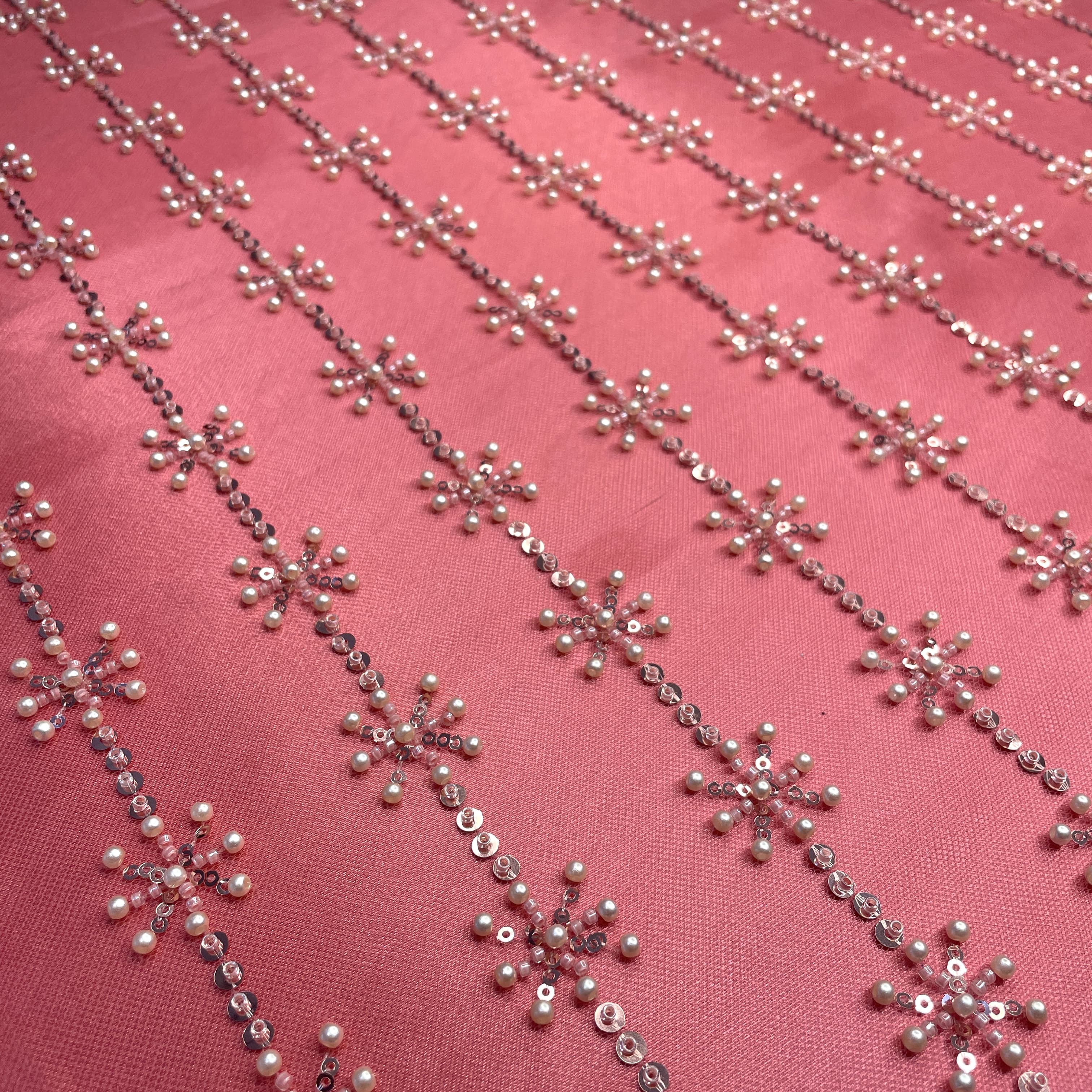 Premium Pink Pearl CutDana Embroidery Net Fabric - Image 2