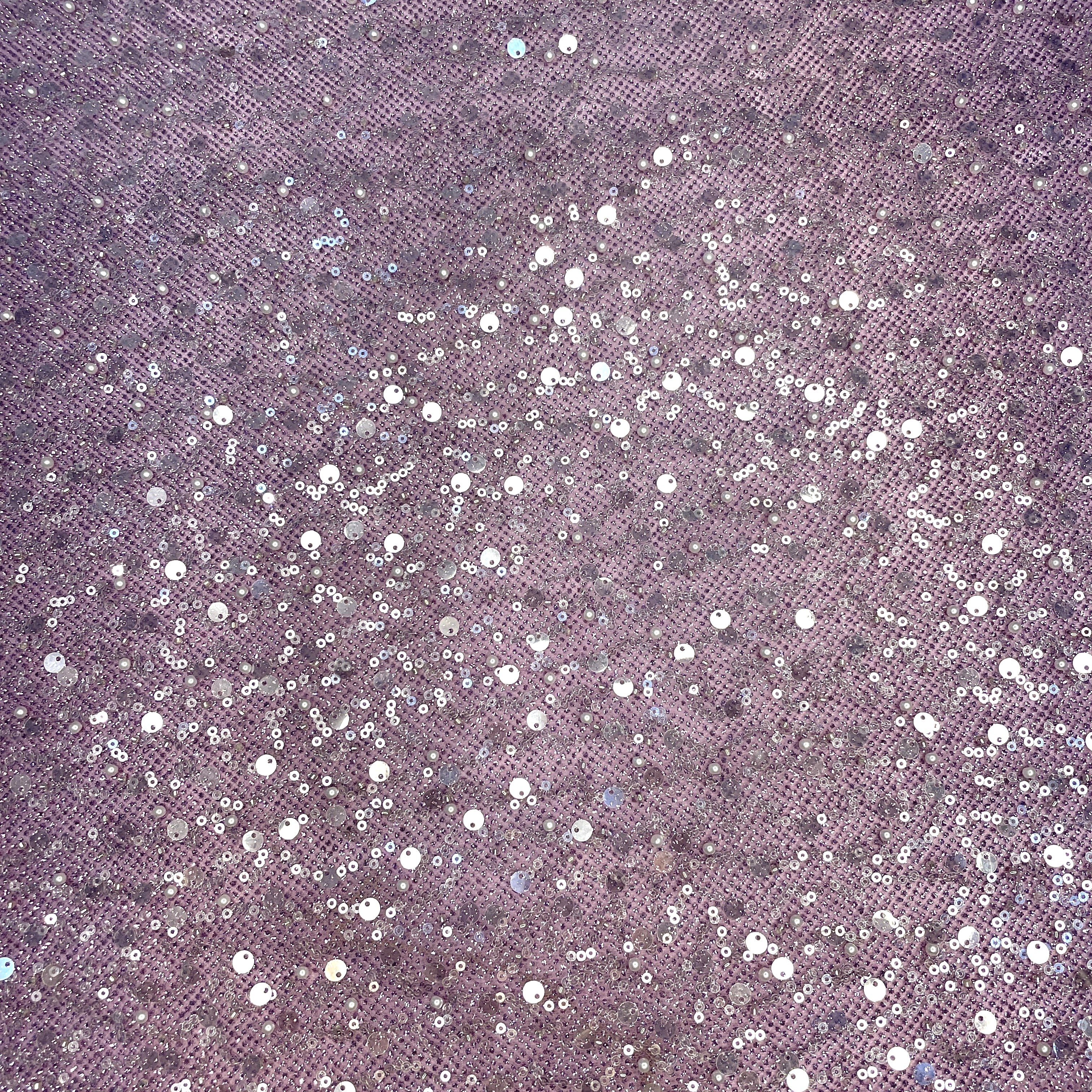 Premium Pink Sequins Embroidery Bonded Glitter Net Fabric - Image 2