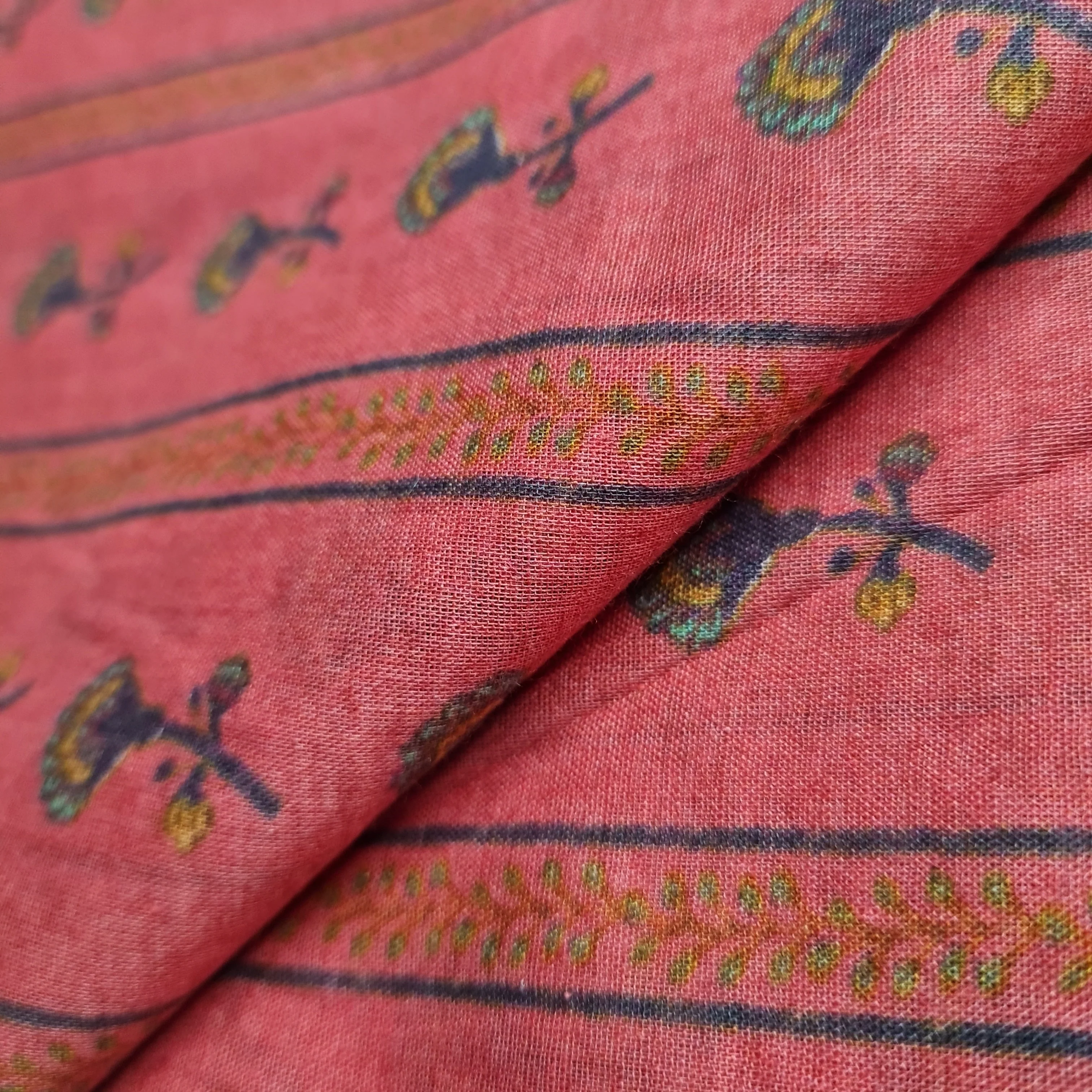 Premium Pink Traditional Print Cotton Mulmul Fabric - Image 2