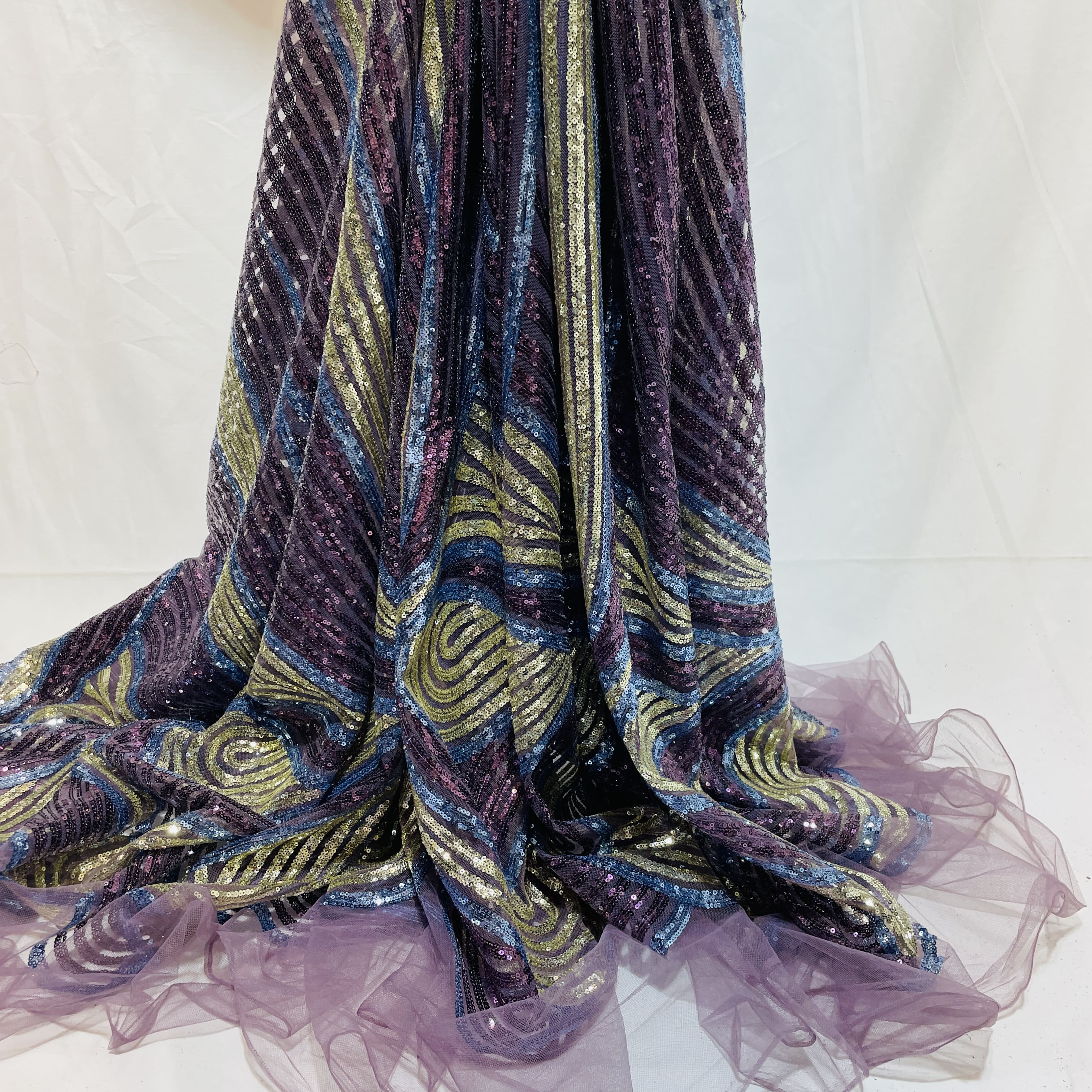 Premium Purple Abstract Heavy Sequins Embroidery Net Fabric - Image 4
