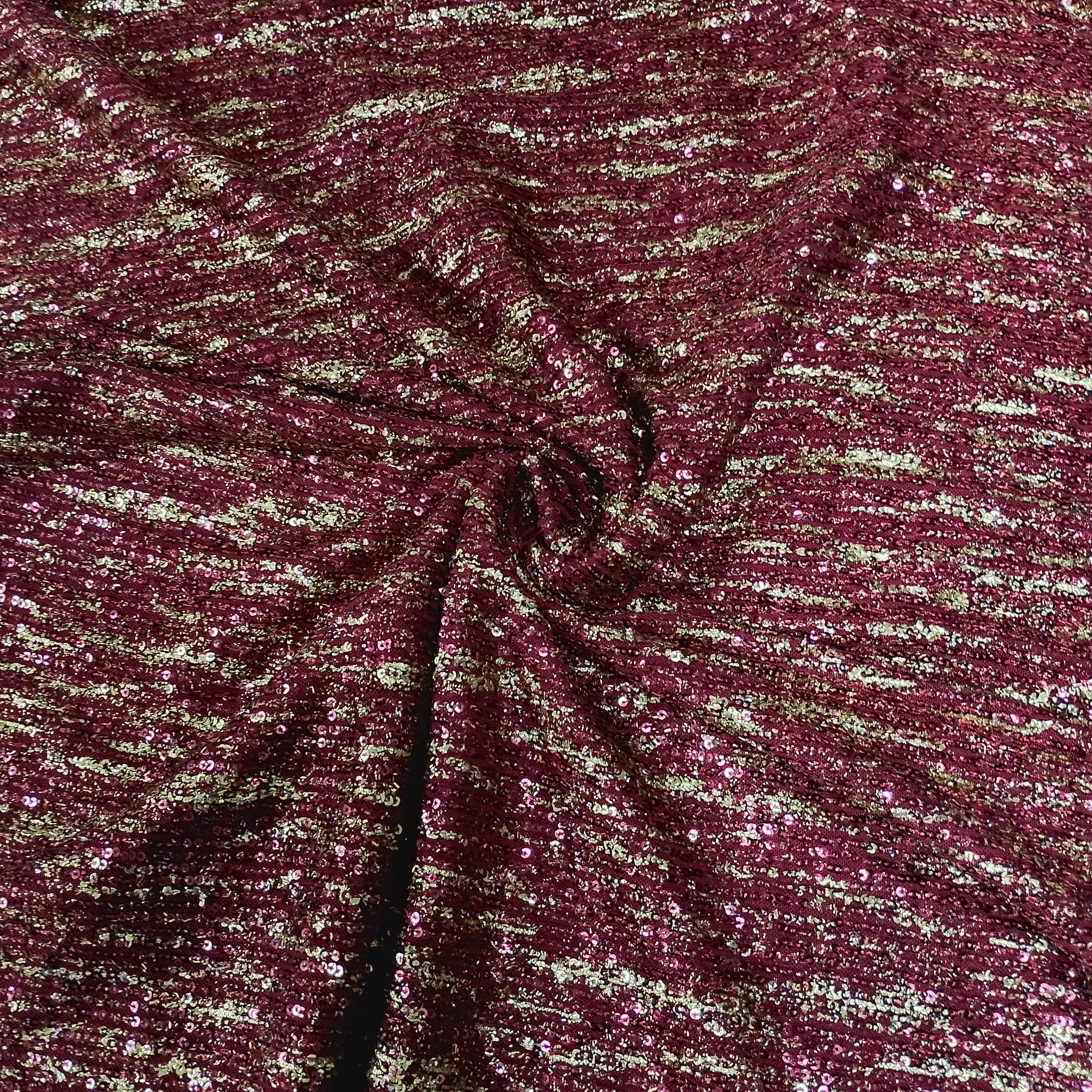 Premium Red Heavy Sequins Bonded Glitter Net Lycra Fabric - Image 2