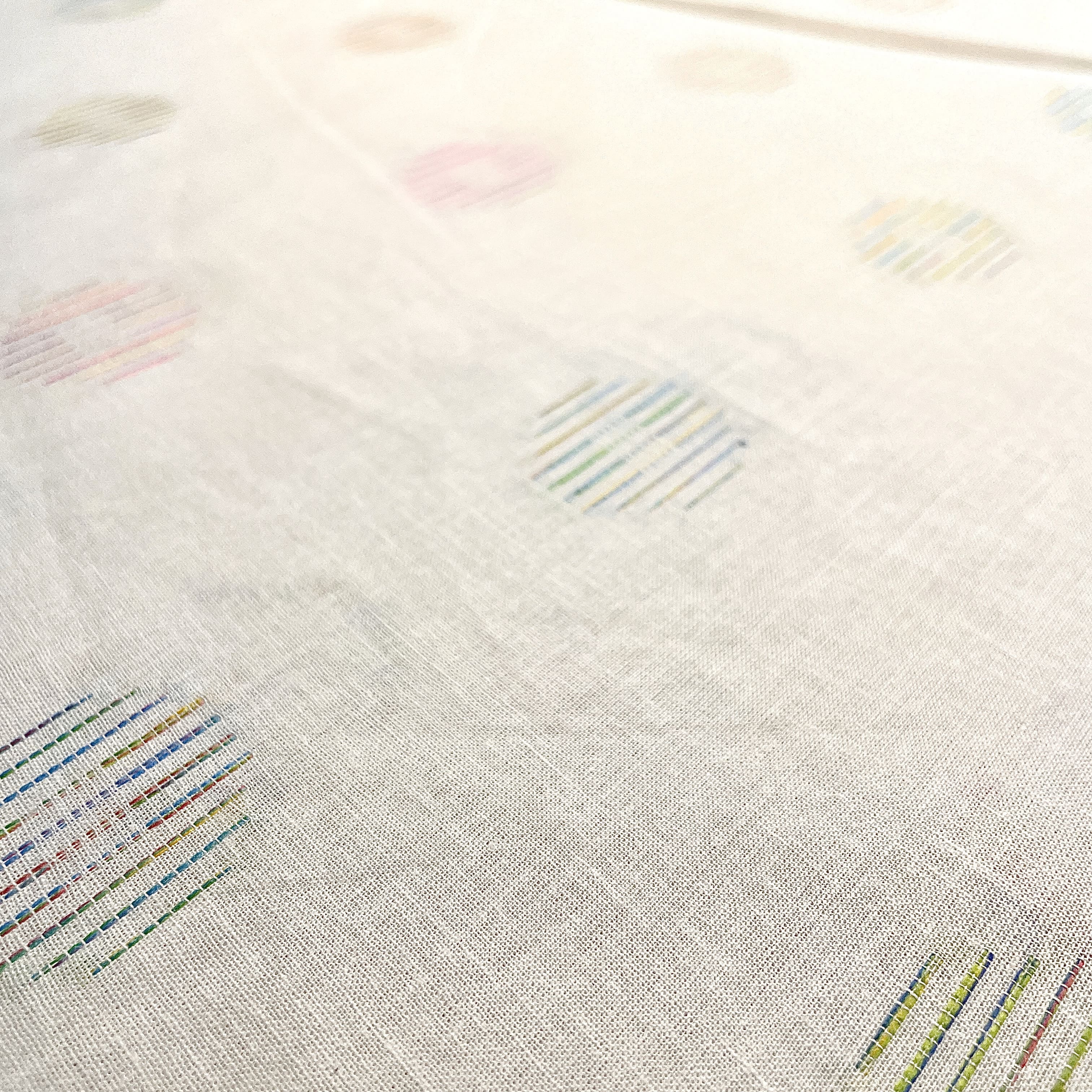 Premium White Multicolor Dobby Embroidery Dyeable Cotton Fabric - Image 2