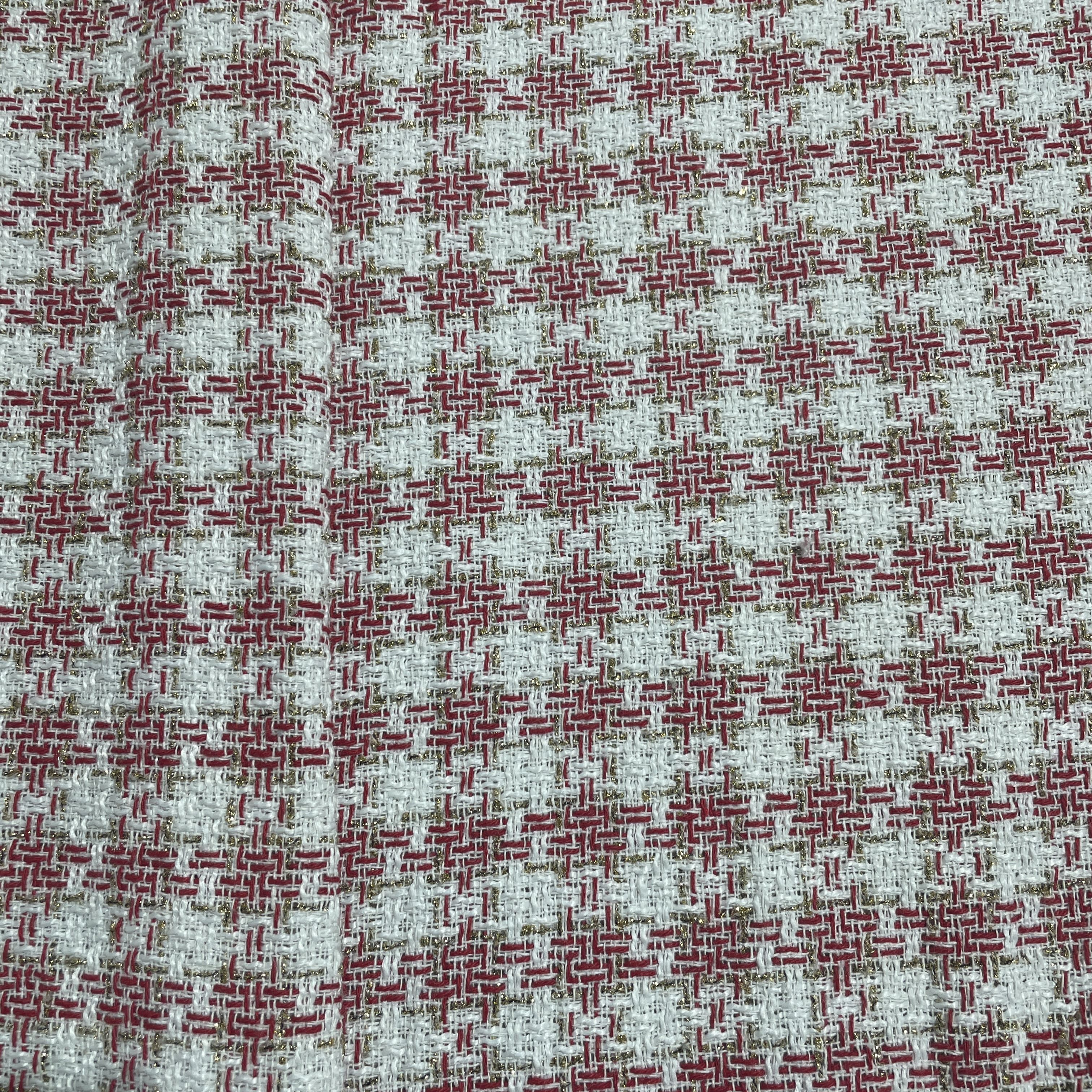 Premium White & Red Check With Lurex Tweed Fabric - Image 3