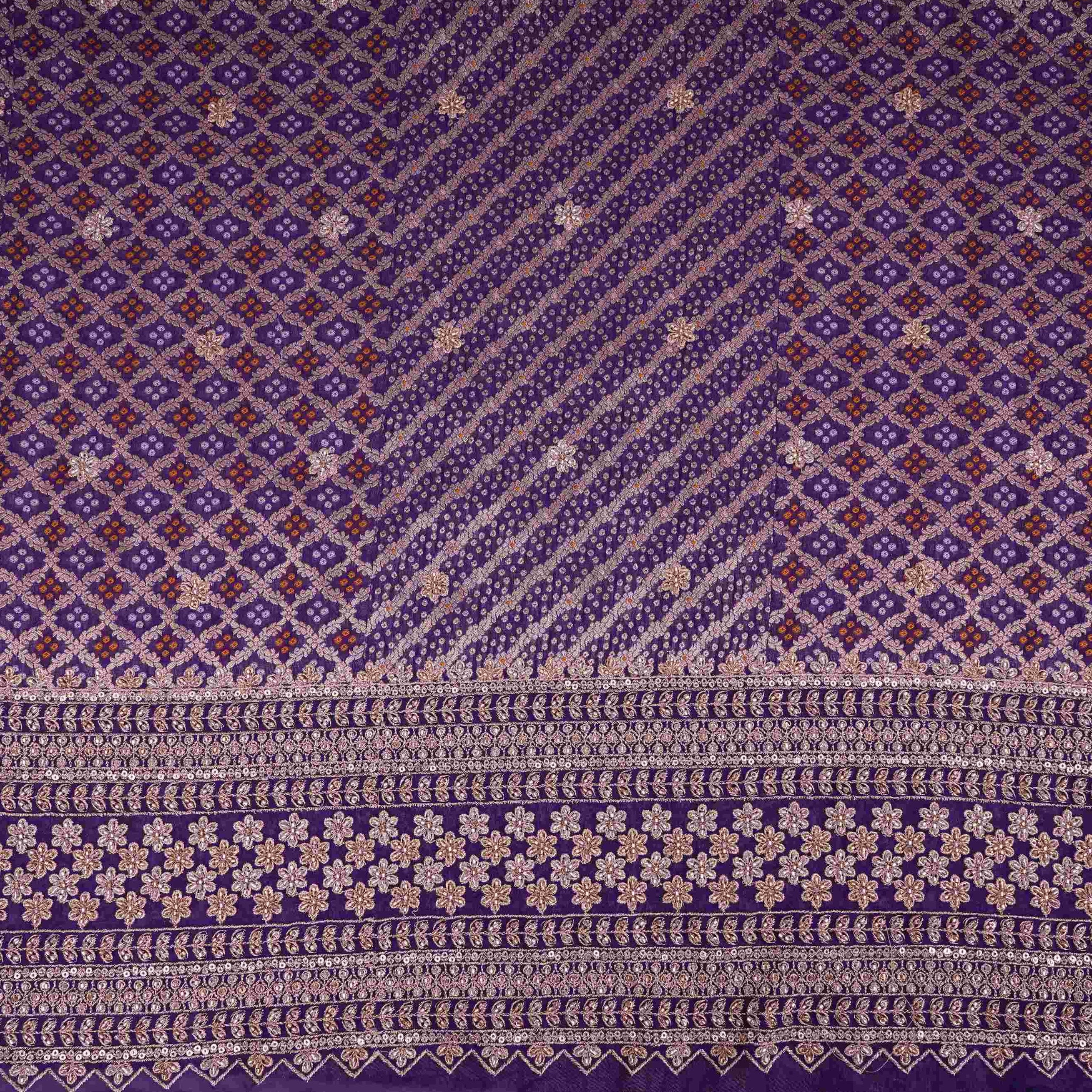 Purple Bandhani Jacquard Cutdana Embroidery Russian Silk Fabric TF-32343 - Image 2