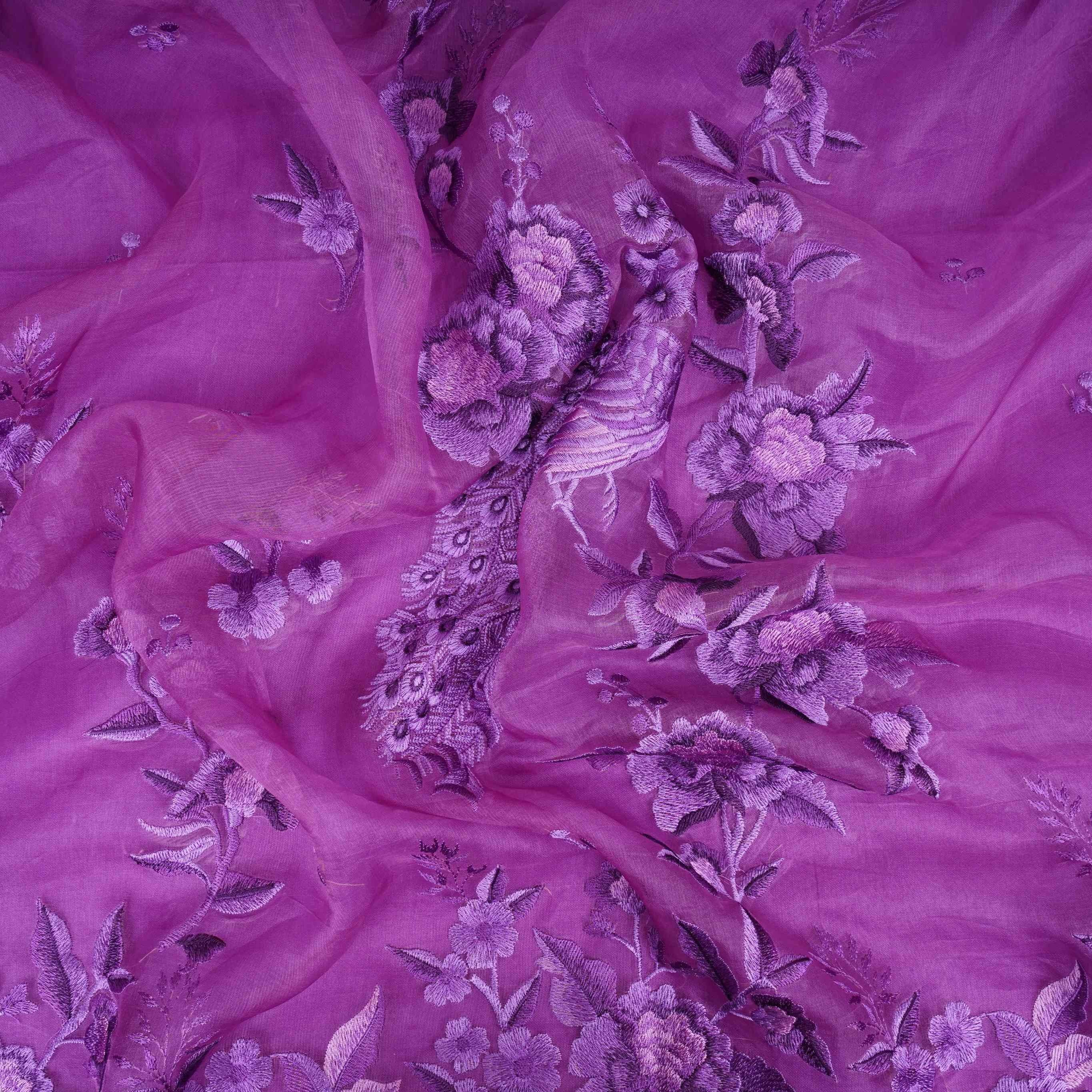 Purple Border floral embroidery Pure 27gm Organza Fabric GPF-32069 - Image 3