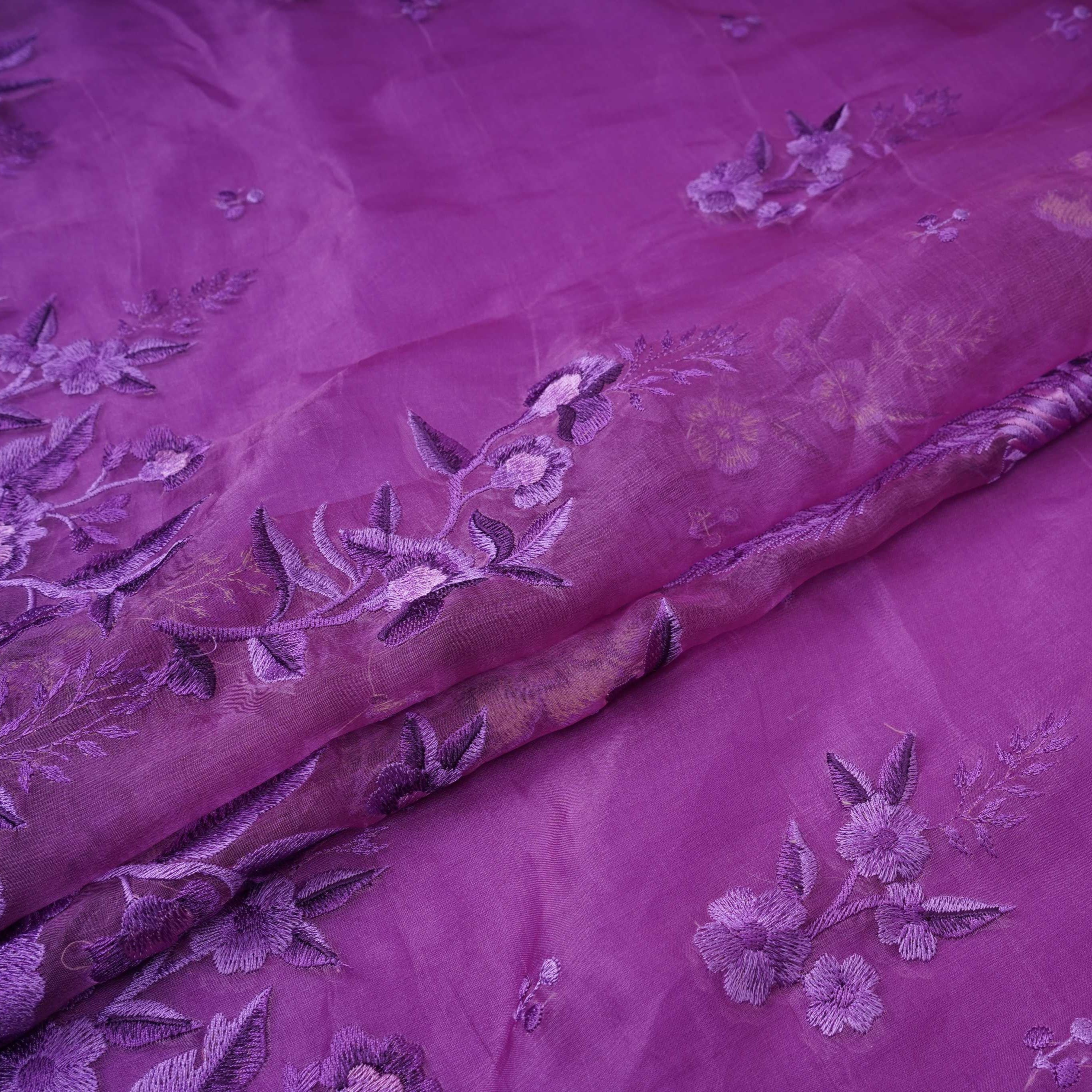 Purple Border floral embroidery Pure 27gm Organza Fabric GPF-32069 - Image 4