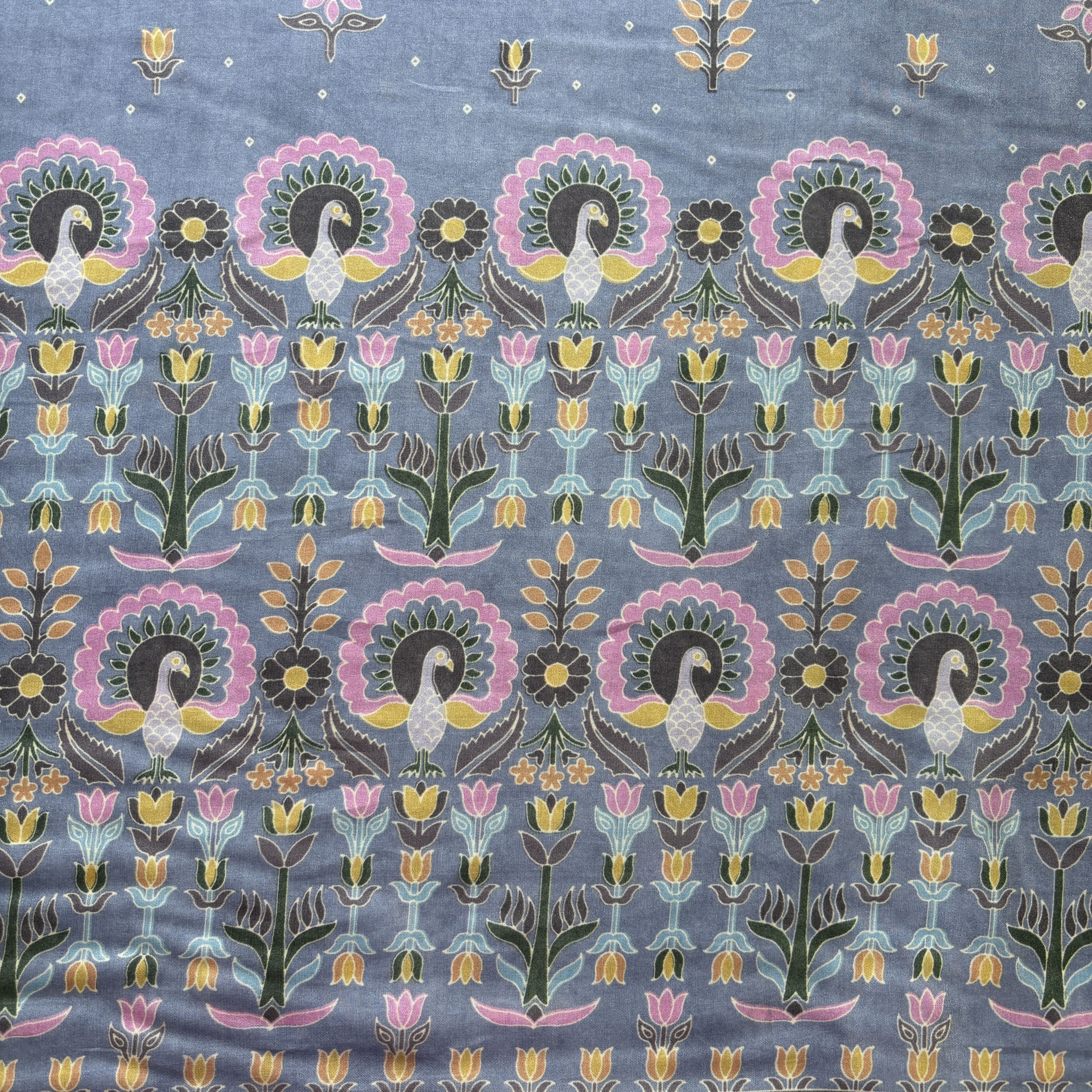 Purple Border Floral Print Bemberg Gajji Silk Fabric 15578 - Image 2