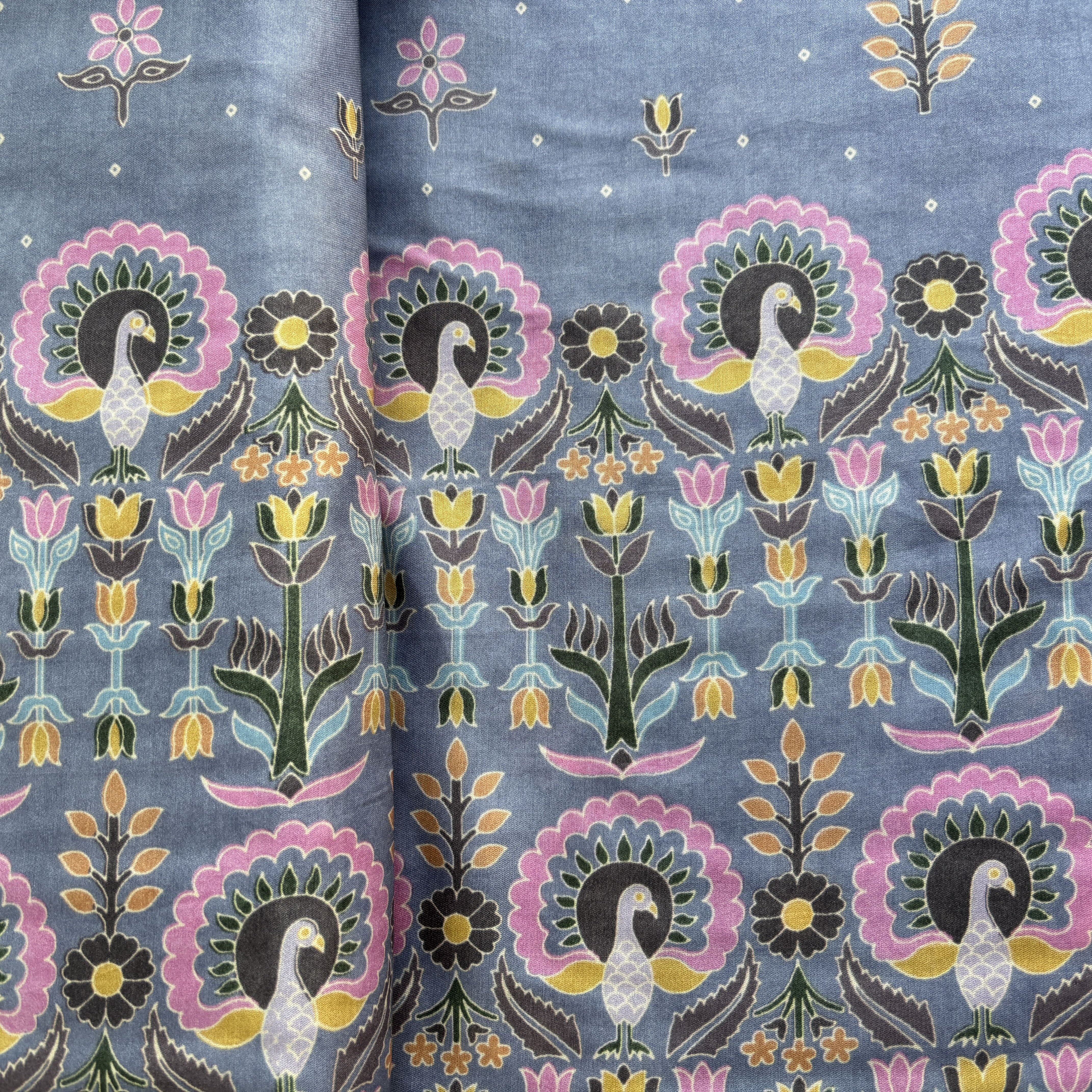 Purple Border Floral Print Bemberg Gajji Silk Fabric 15578 - Image 3
