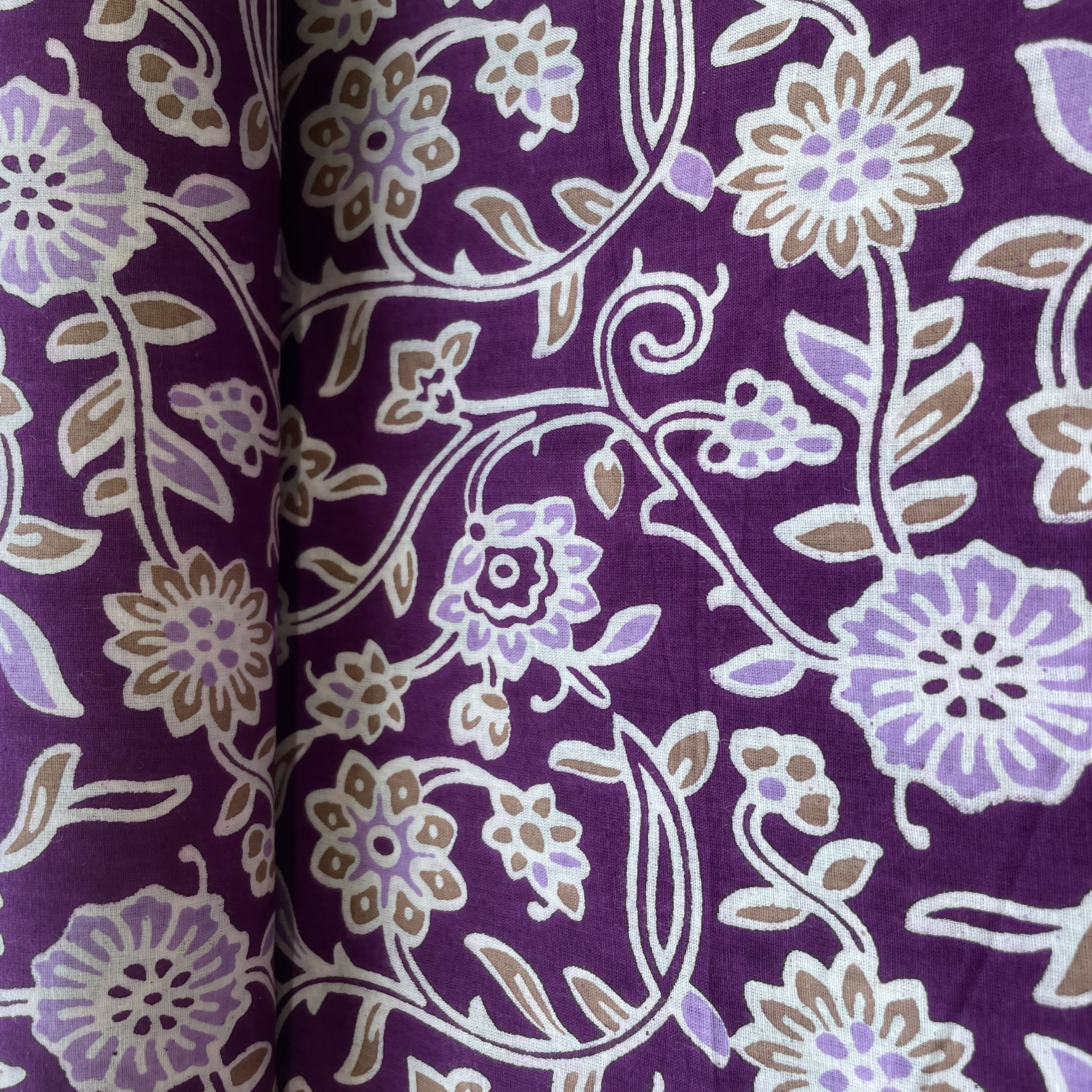 Purple Brown Flower Print Cotton Fabric 16114 - Image 3