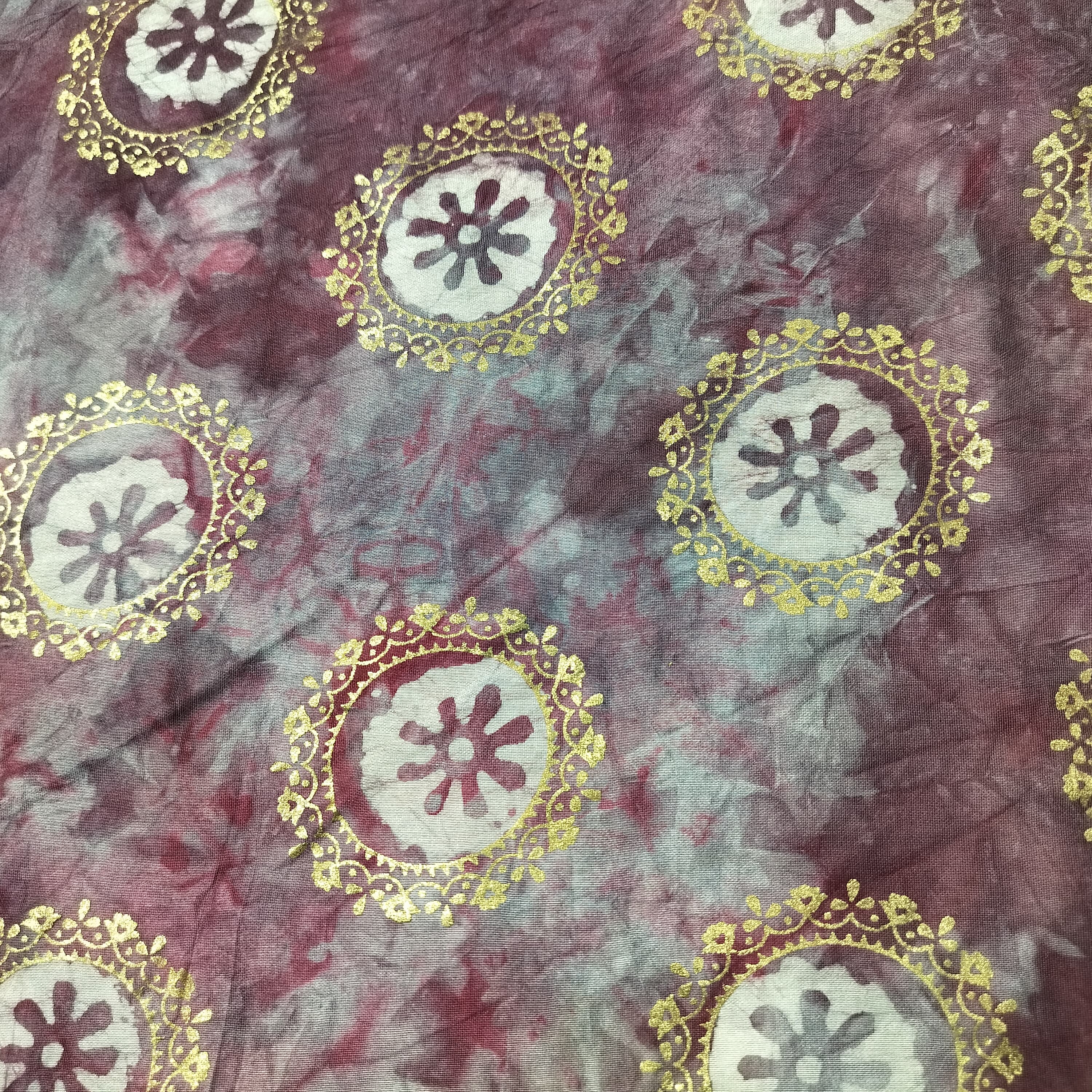 Purple Buti Batik Foil Print Chanderi Fabric 15514 - Image 2