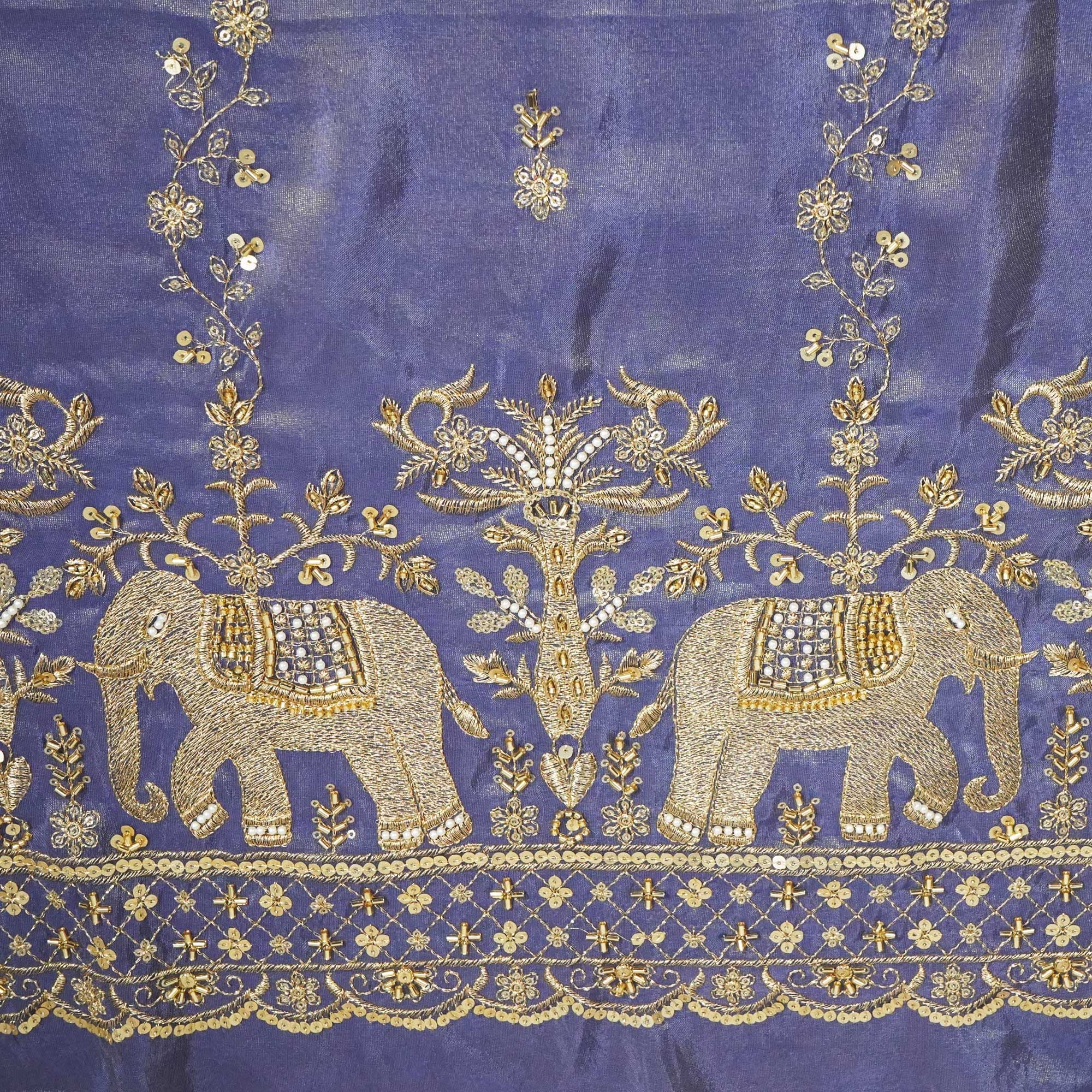 Purple Cutdana & Pearl Zari Embroidery Tissue Fabric AF-23744 - Image 3