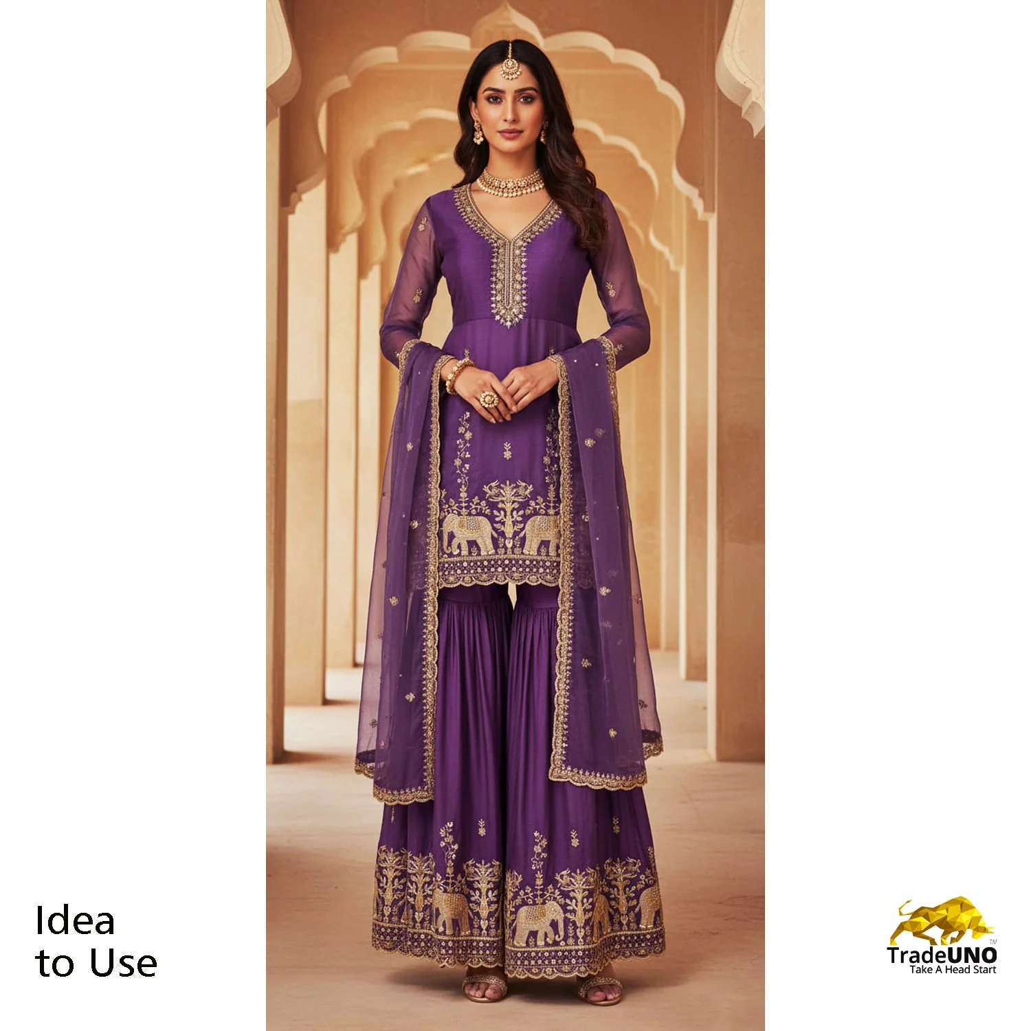 Purple Cutdana & Pearl Zari Embroidery Tissue Fabric AF-23744 - Image 4