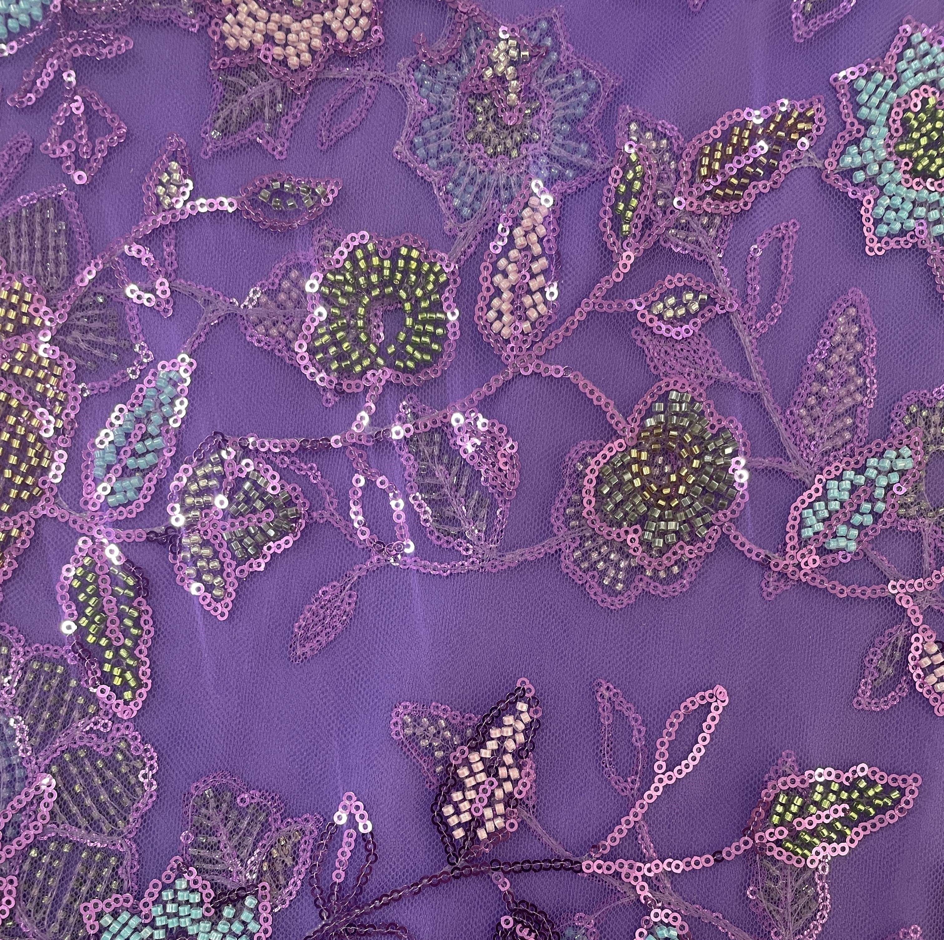 Purple Floral Cut Dana Sequins Embroidery Net 15057 - Image 3