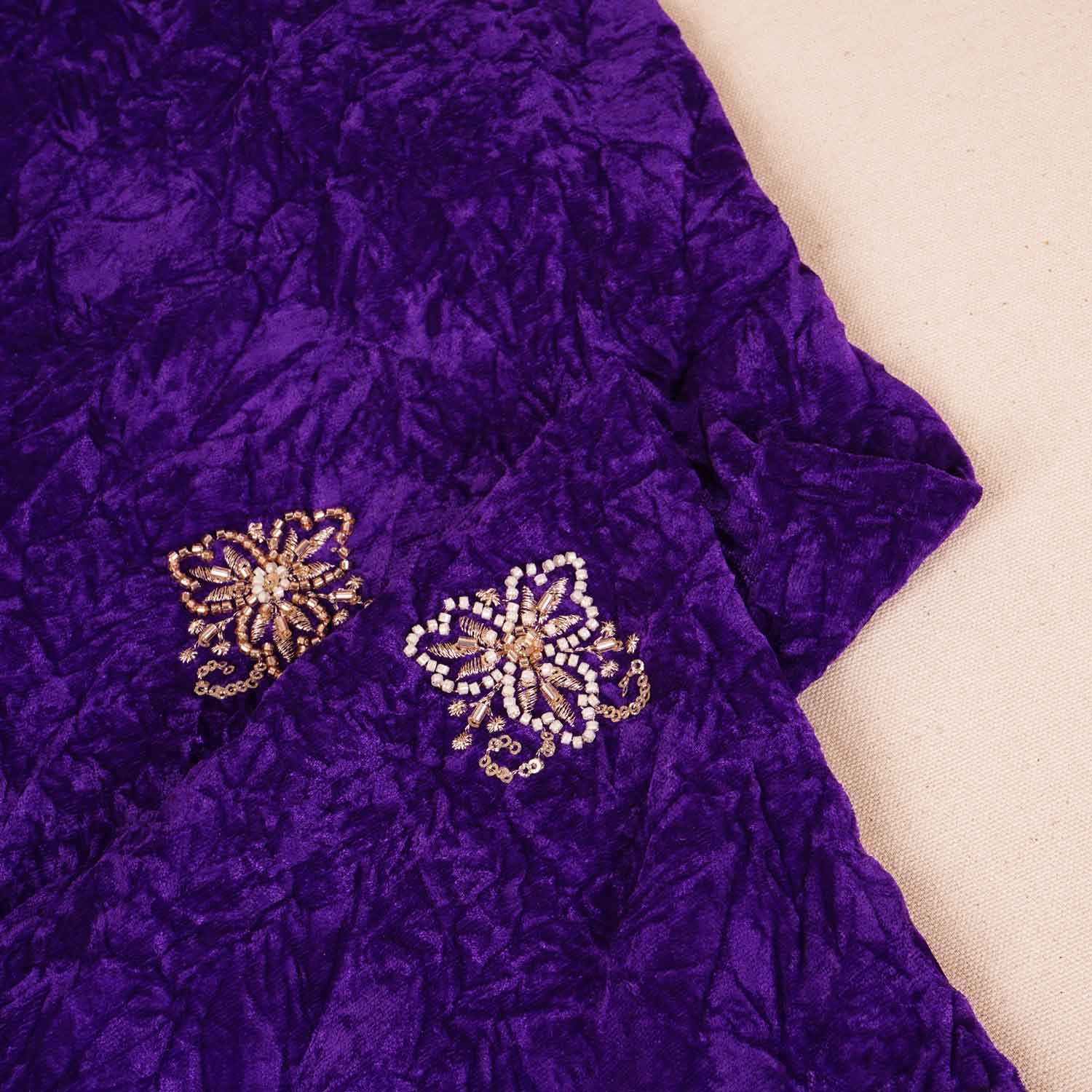 Purple Floral Cutdana Crushed Velvet 9000 SC-27989 - Image 2