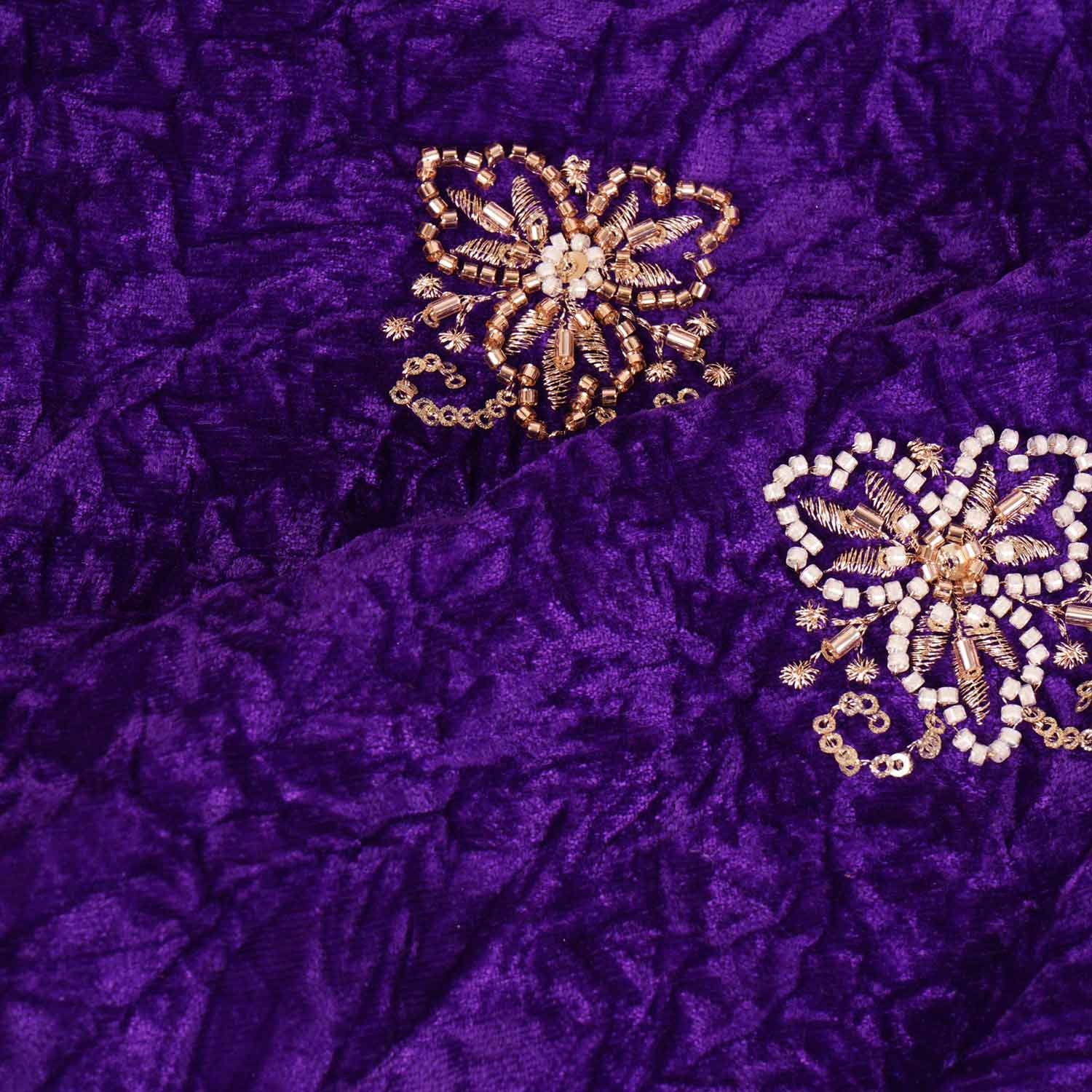Purple Floral Cutdana Crushed Velvet 9000 SC-27989 - Image 3