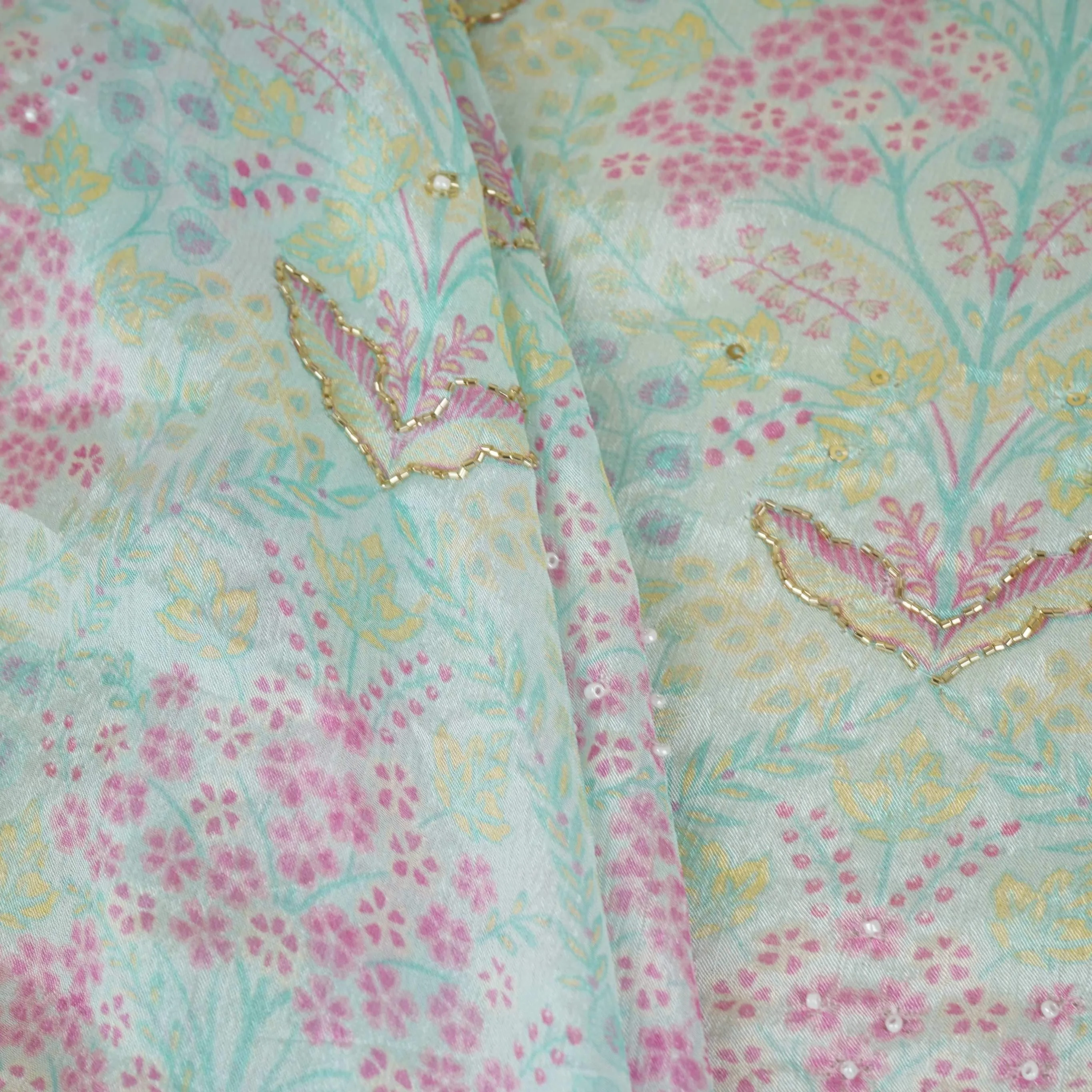 Purple Floral Cutdana Embroidery Chinnon Fabric VF-30630 - Image 4