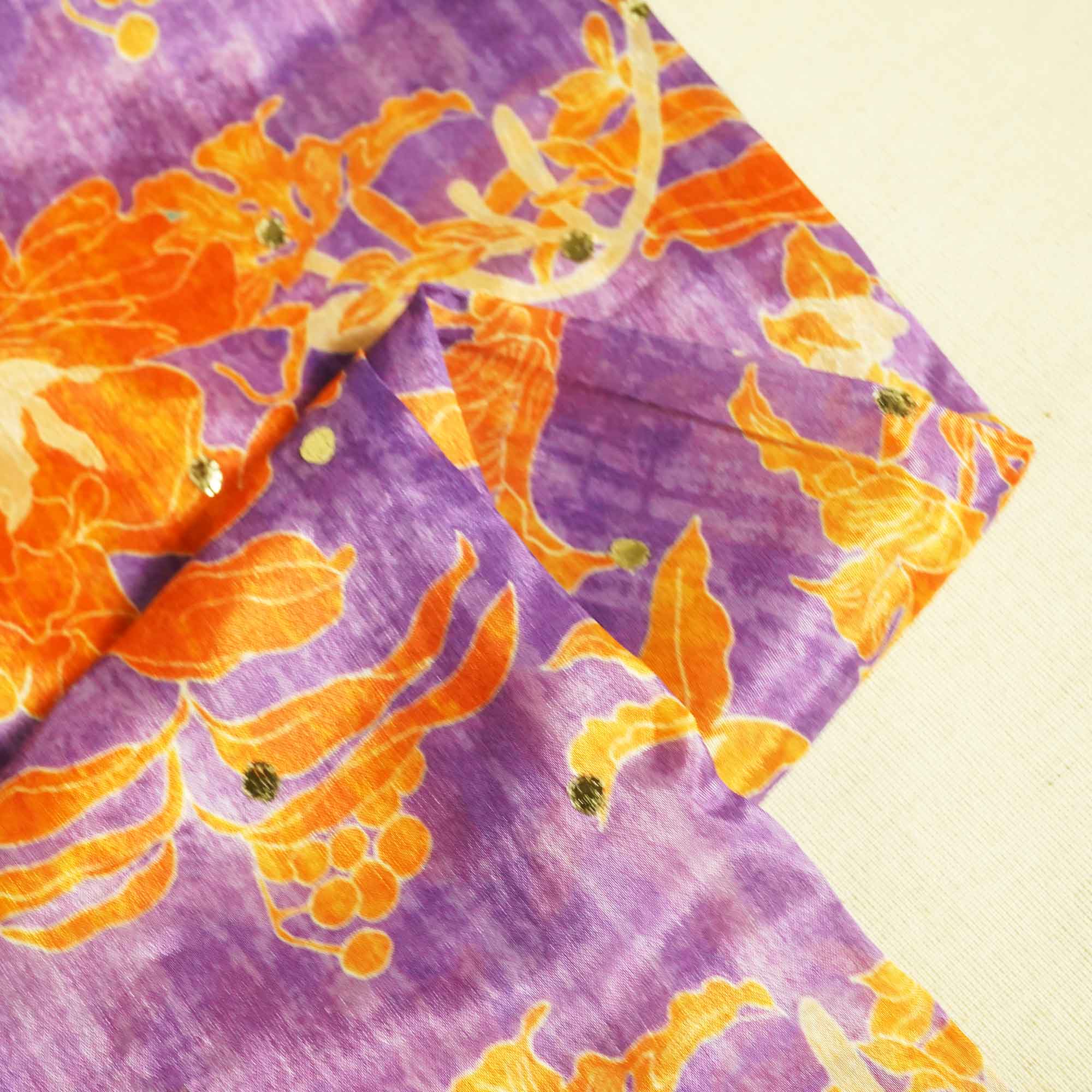Purple Floral Gota Embroidery Crepe Fabric 2324 GT-18876 - Image 2