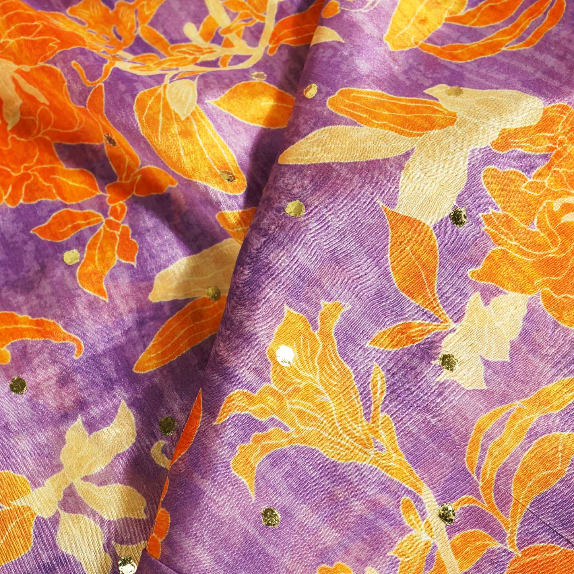 Purple Floral Gota Embroidery Crepe Fabric 2324 GT-18876 - Image 3