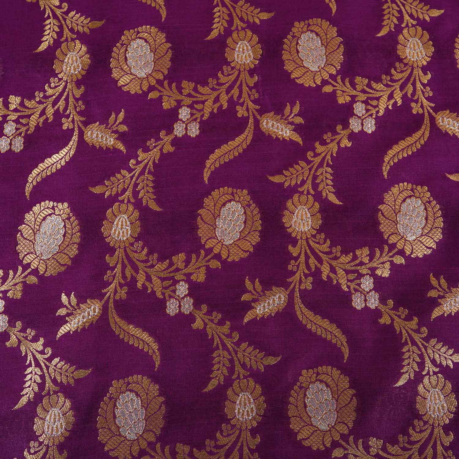 Purple Floral Jaal Katan Silk Fabric NH-28905 - Image 4