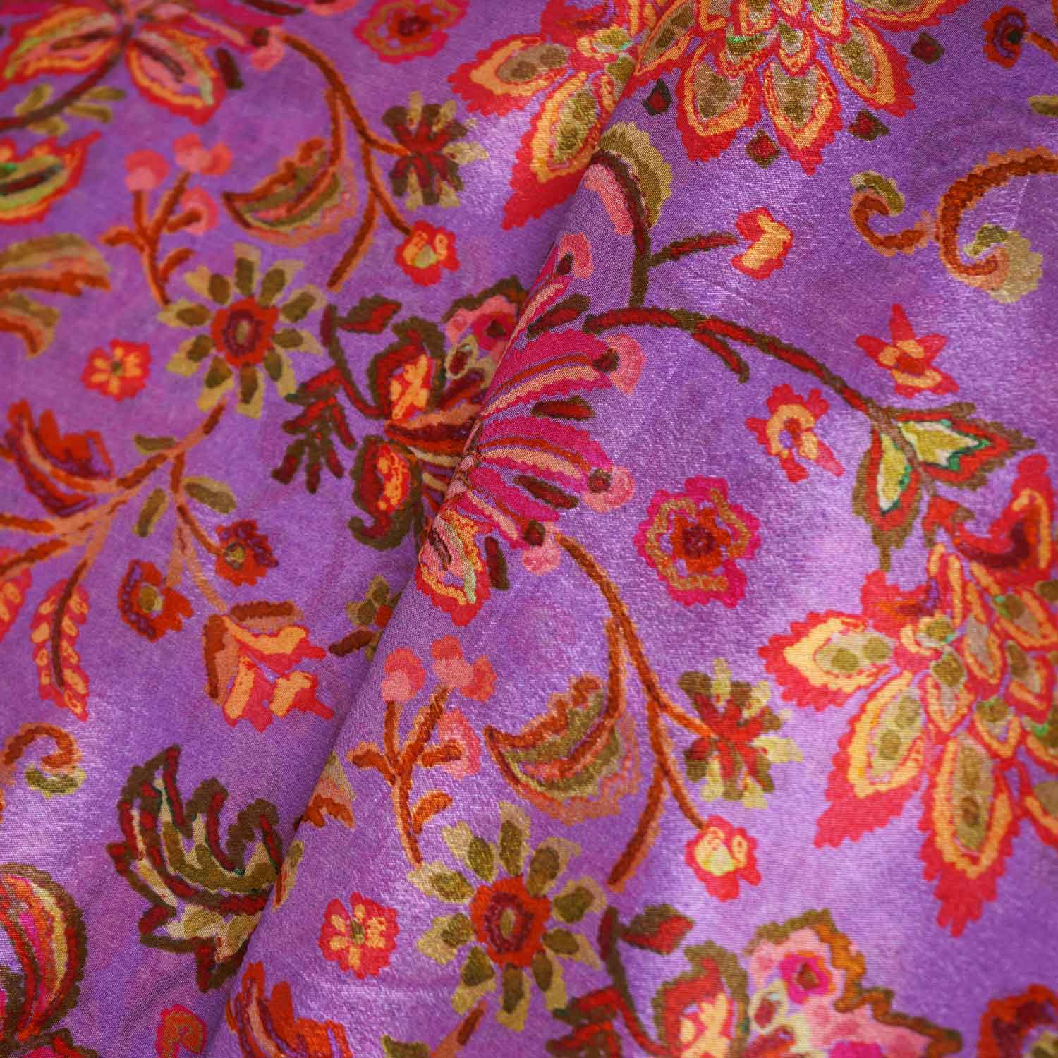 Purple Floral Print Chinon Fabric NF-27569 - Image 3