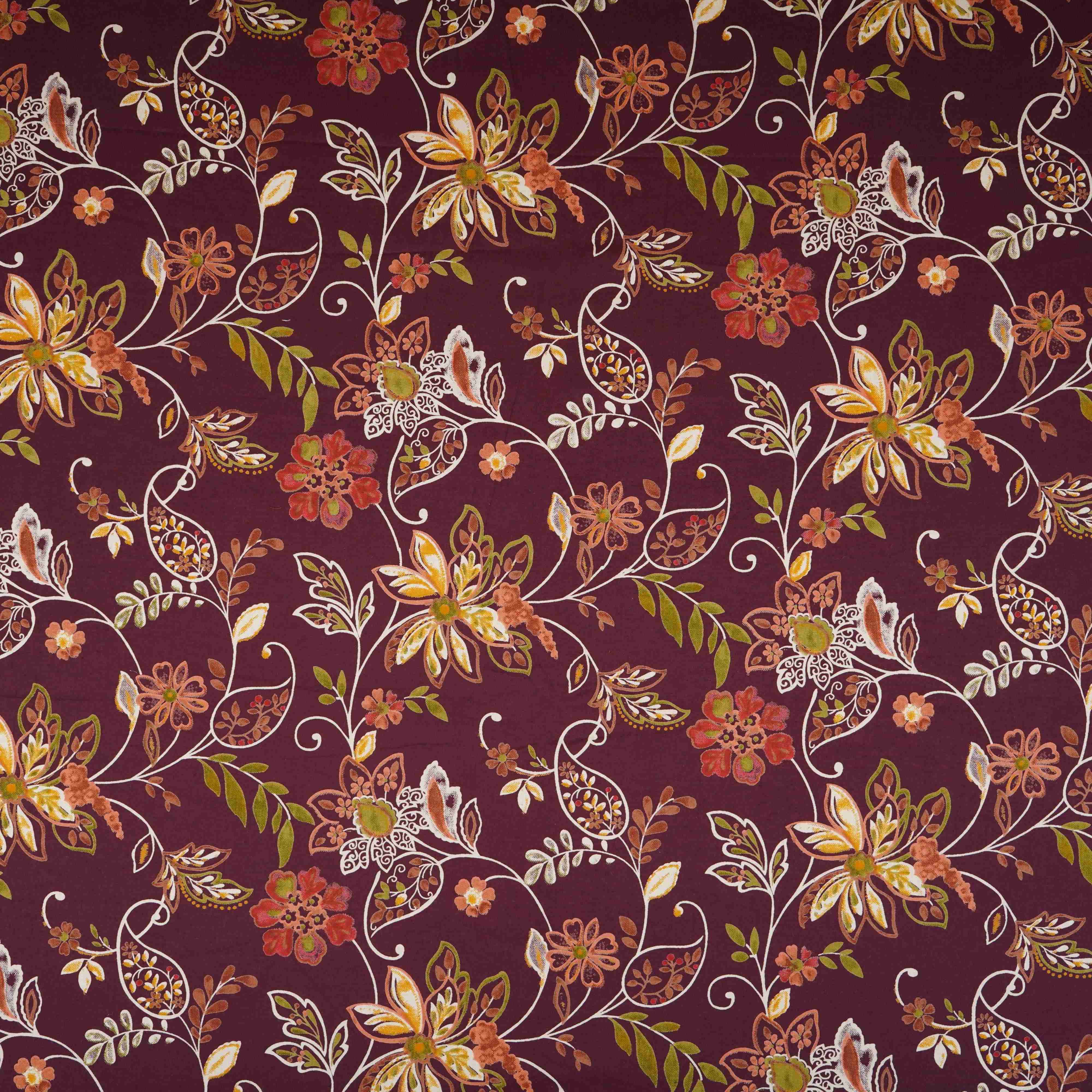 Purple Floral Print Cotton Fabric OG-30412 - Image 2